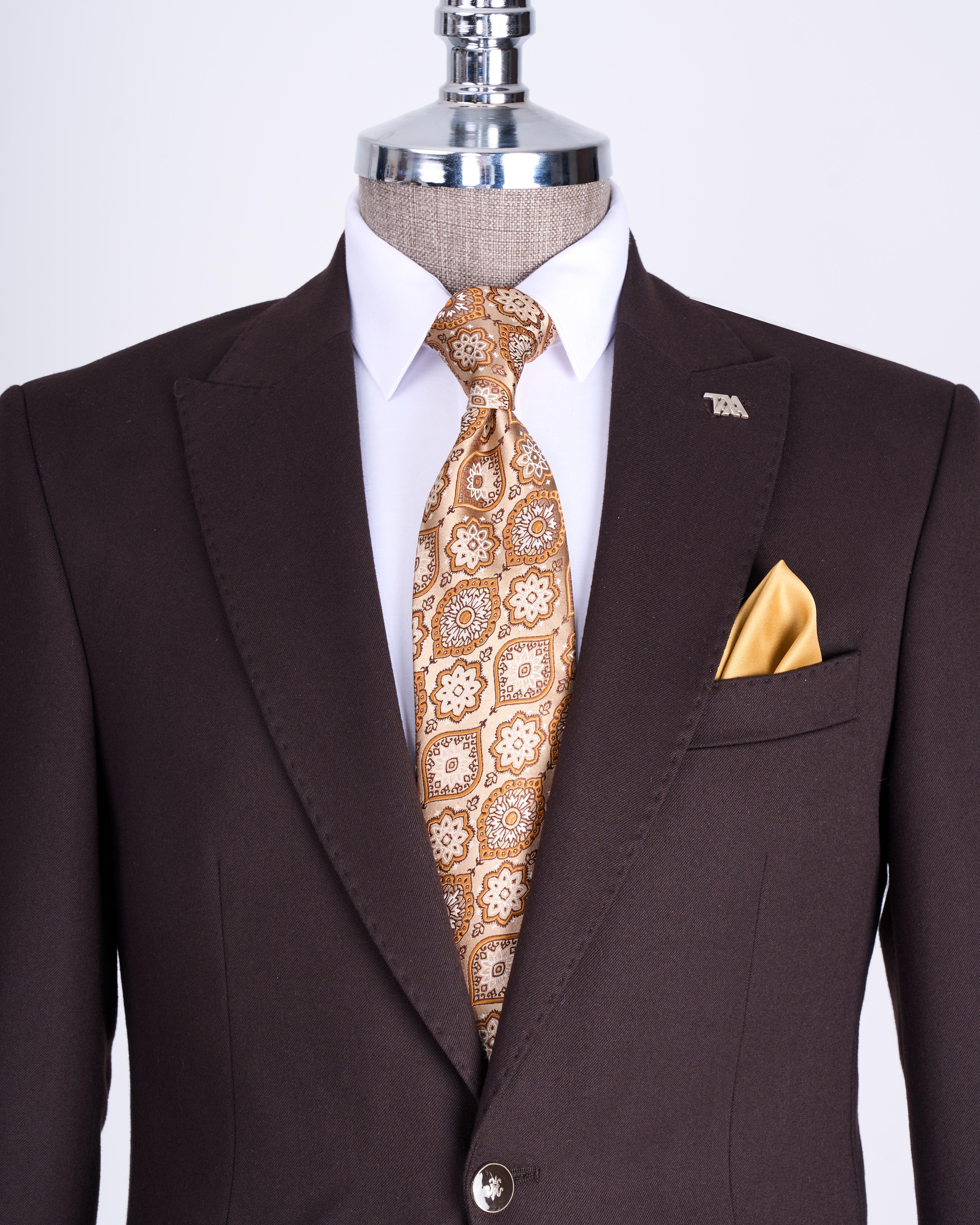 İtalyan stil slim fit sivri yaka erkek ceket kahverengi T13237