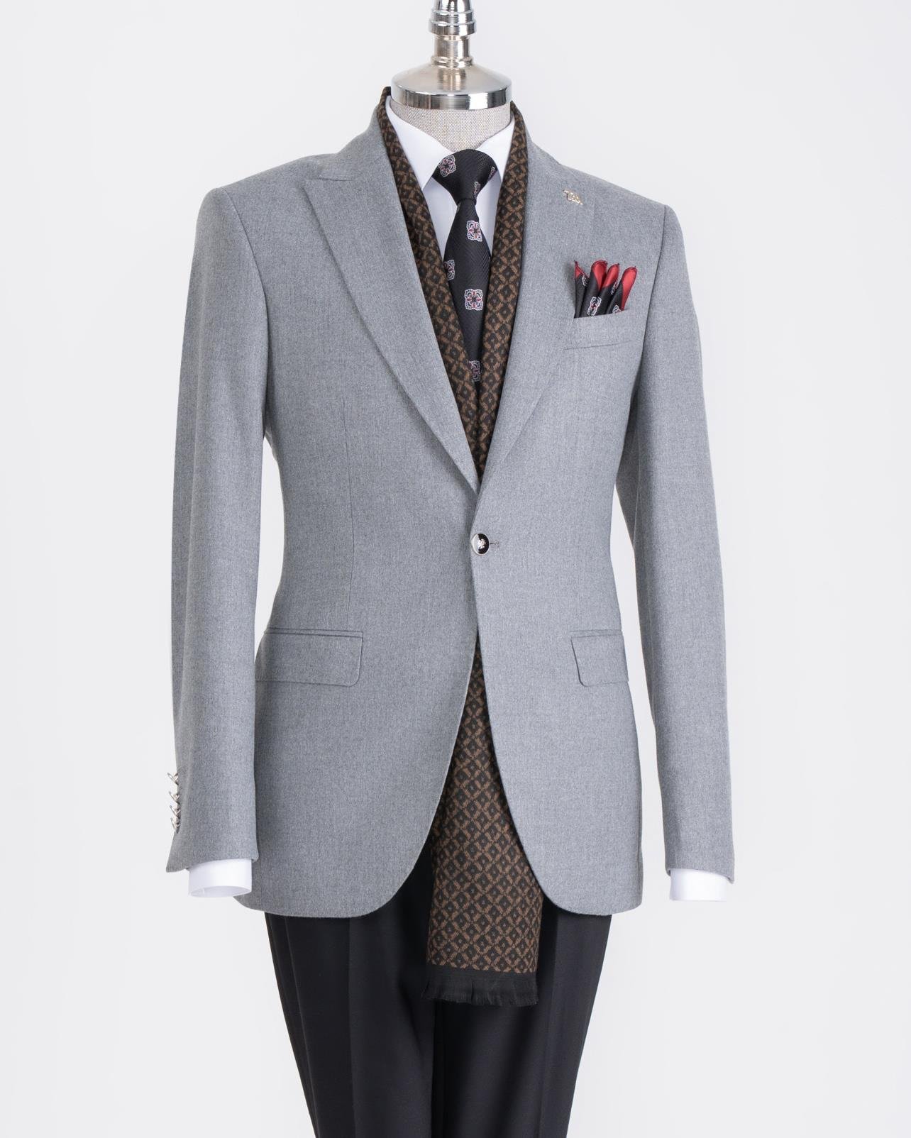 İtalyan stil slim fit sivri yaka erkek ceket gri T13241