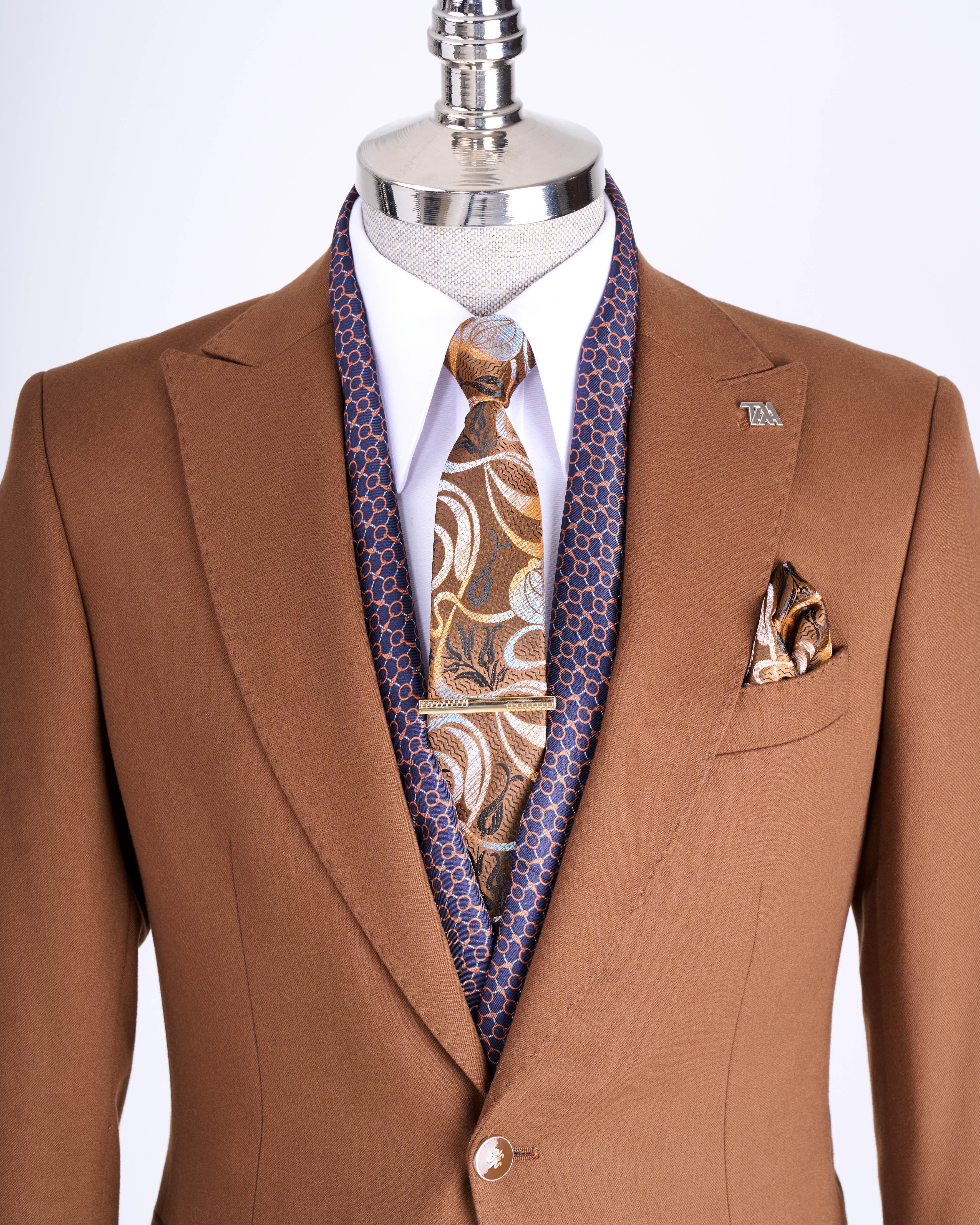 İtalyan stil slim fit sivri yaka erkek ceket camel T13240