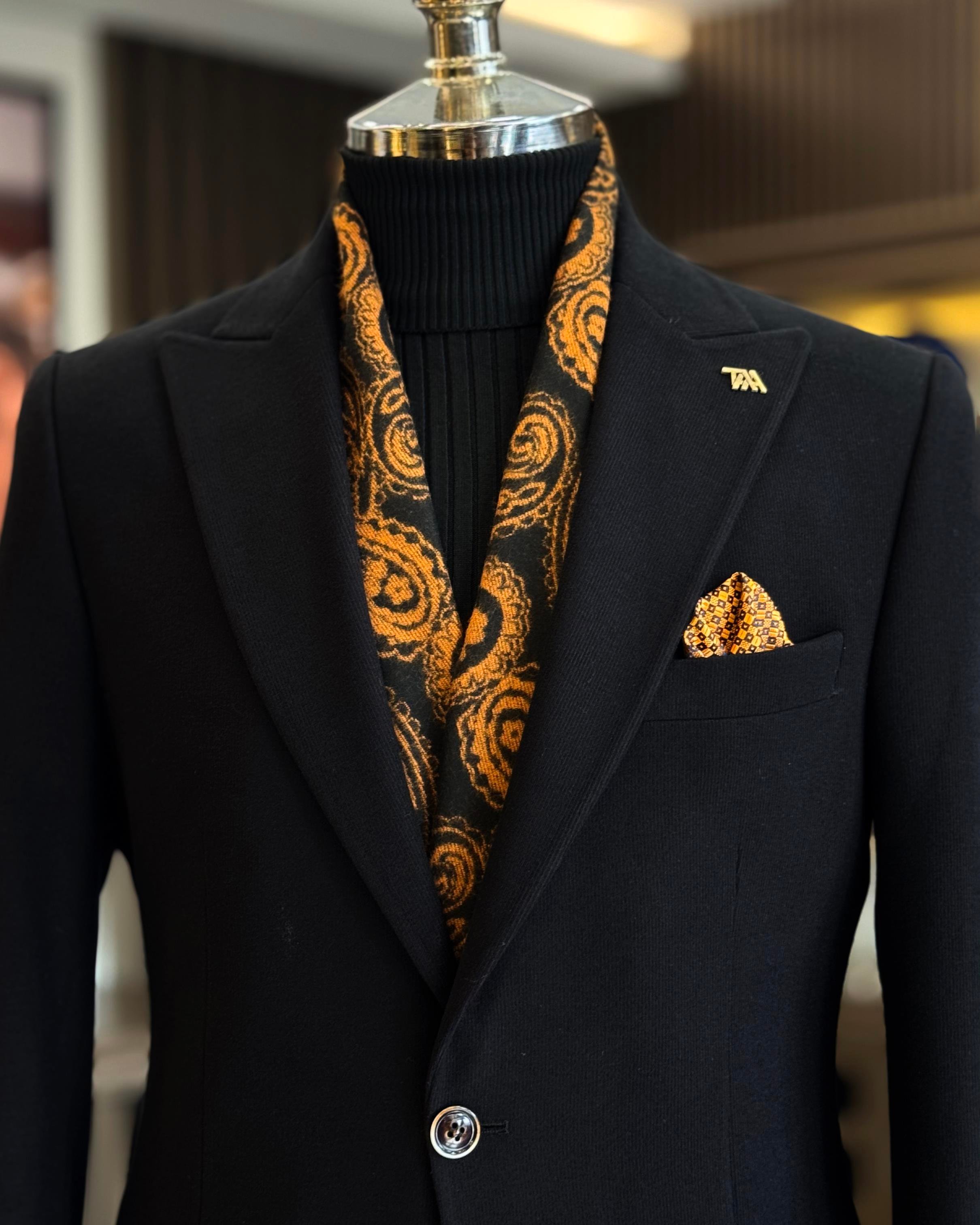 İtalyan stil slim fit sivri yaka erkek ceket siyah T13212