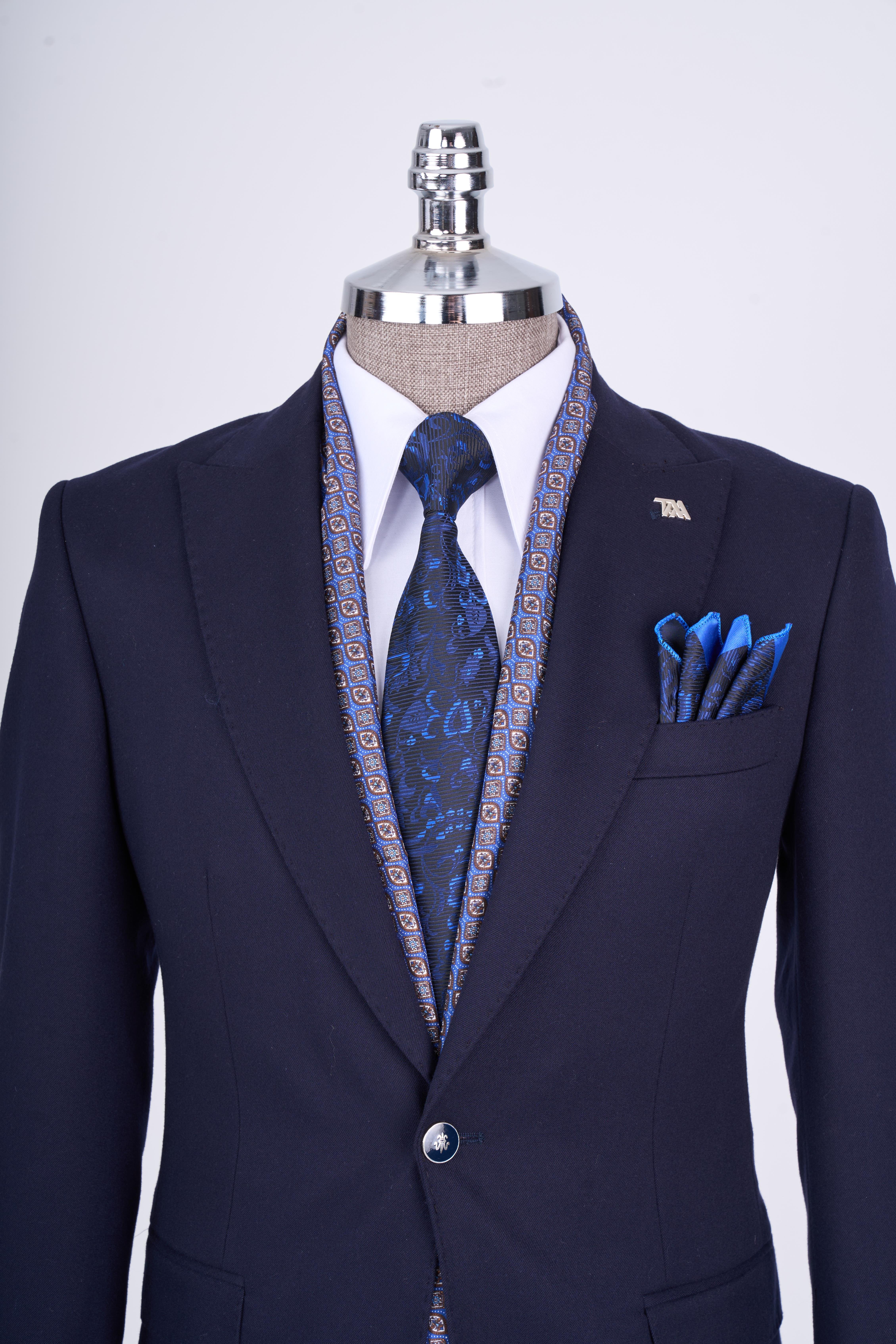 İtalyan stil slim fit sivri yaka erkek ceket lacivert T13236