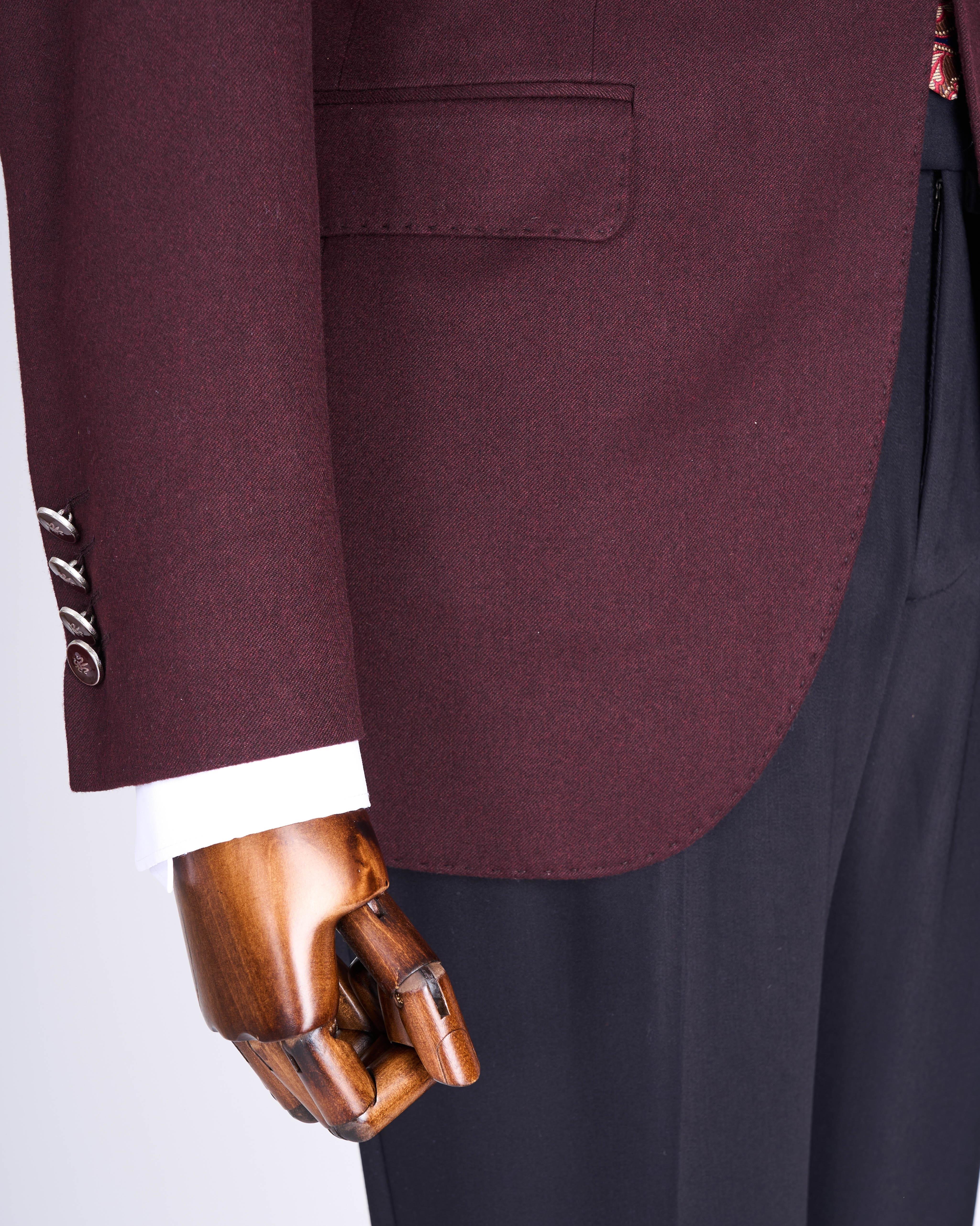İtalyan stil slim fit sivri yaka erkek ceket bordo T13238