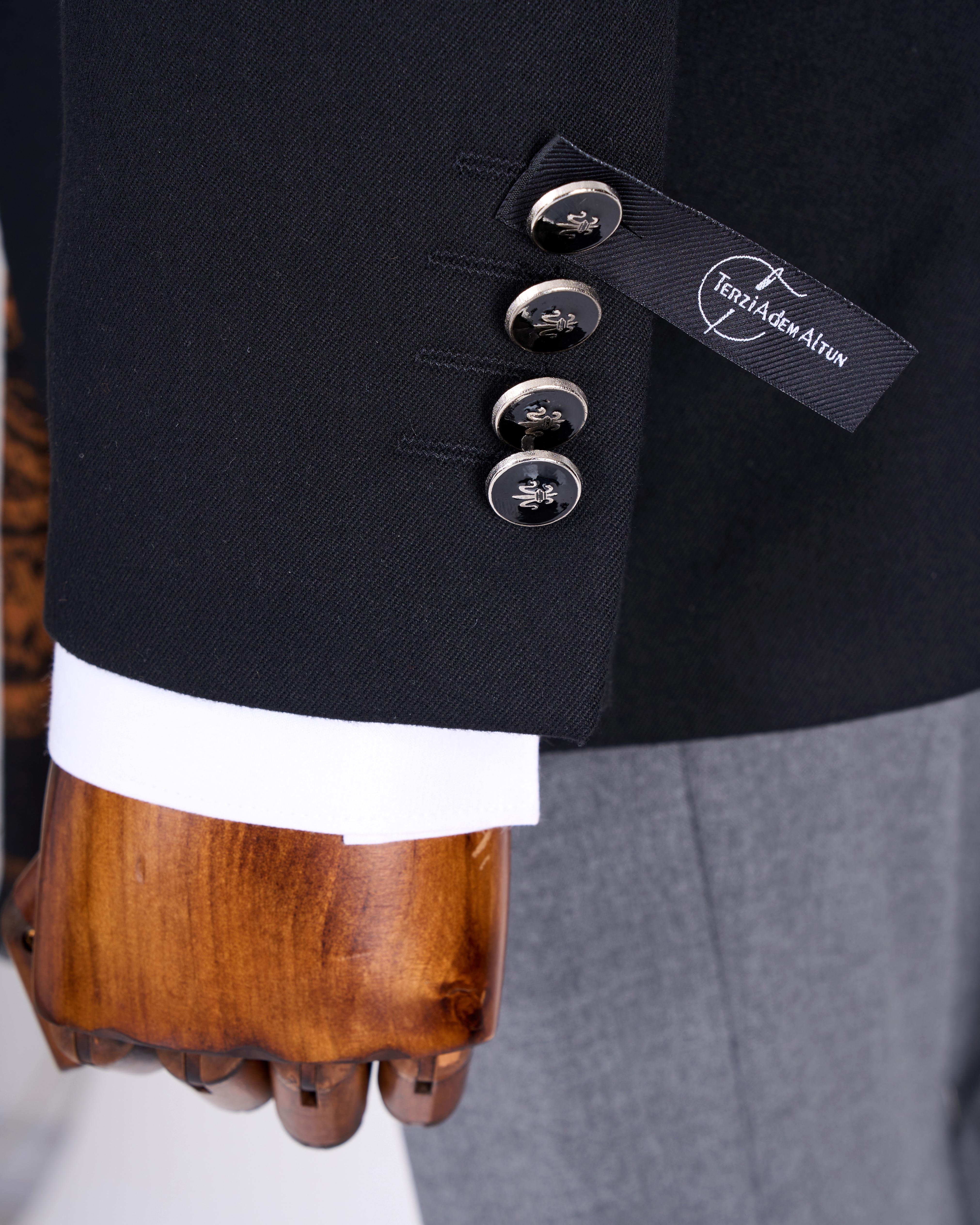 İtalyan stil slim fit sivri yaka erkek ceket siyah T13235