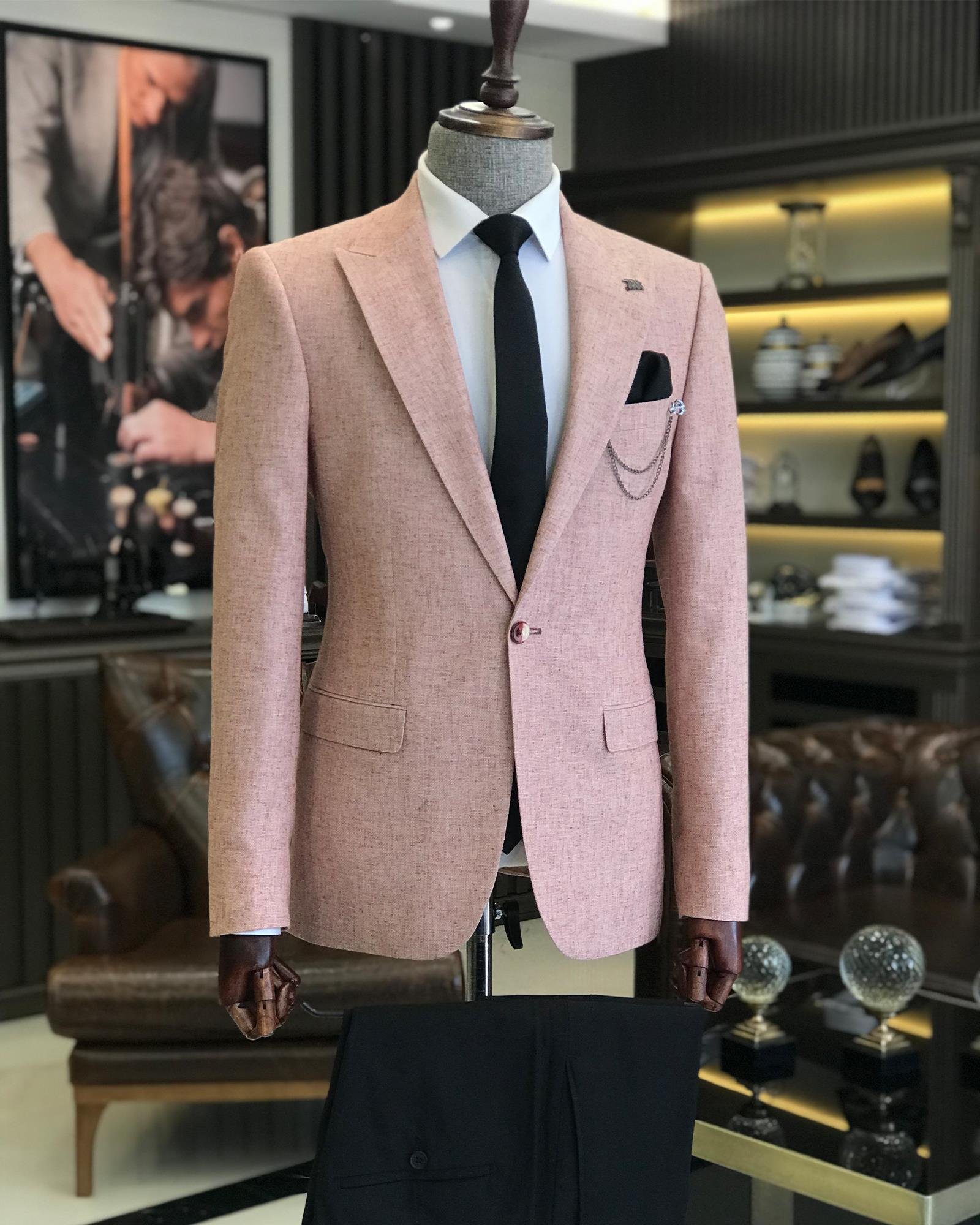 Italian style slim fit pointed collar men's single jacket burgundy T9197