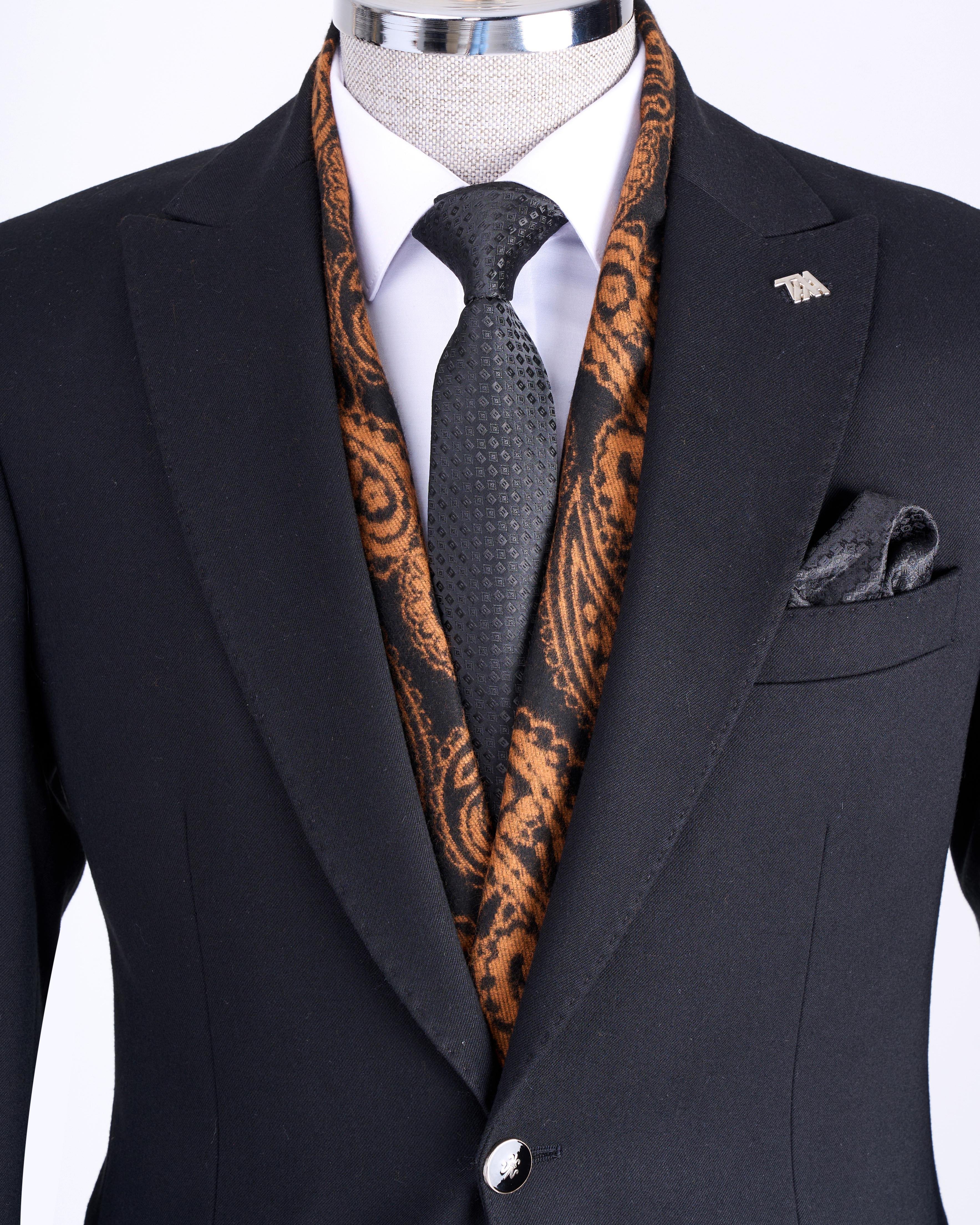 İtalyan stil slim fit sivri yaka erkek ceket siyah T13235