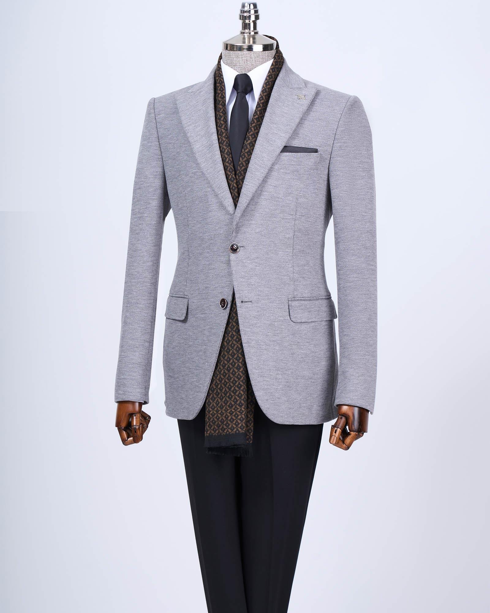 İtalyan stil slim fit sivri yaka erkek ceket siyah T13216