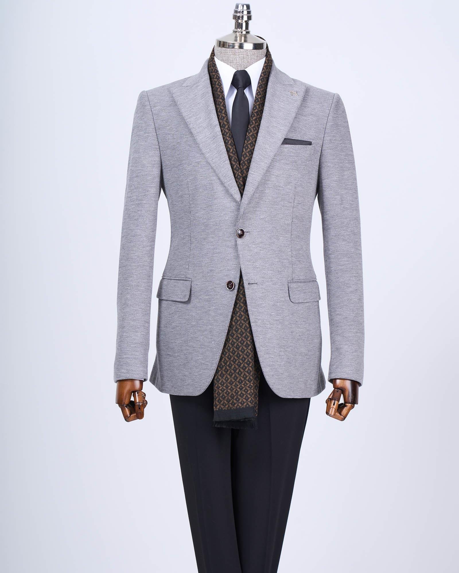 İtalyan stil slim fit sivri yaka erkek ceket siyah T13216