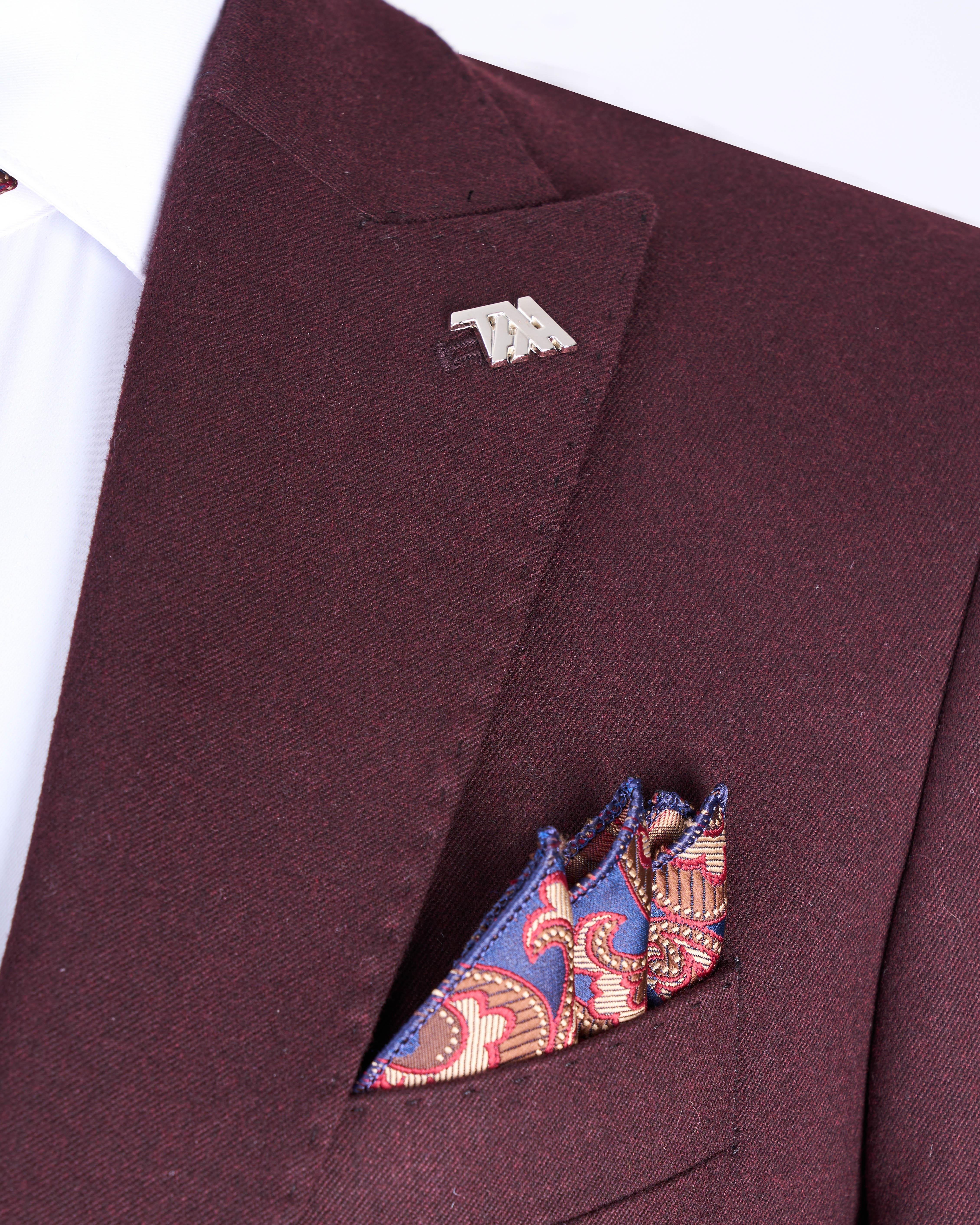 İtalyan stil slim fit sivri yaka erkek ceket bordo T13238