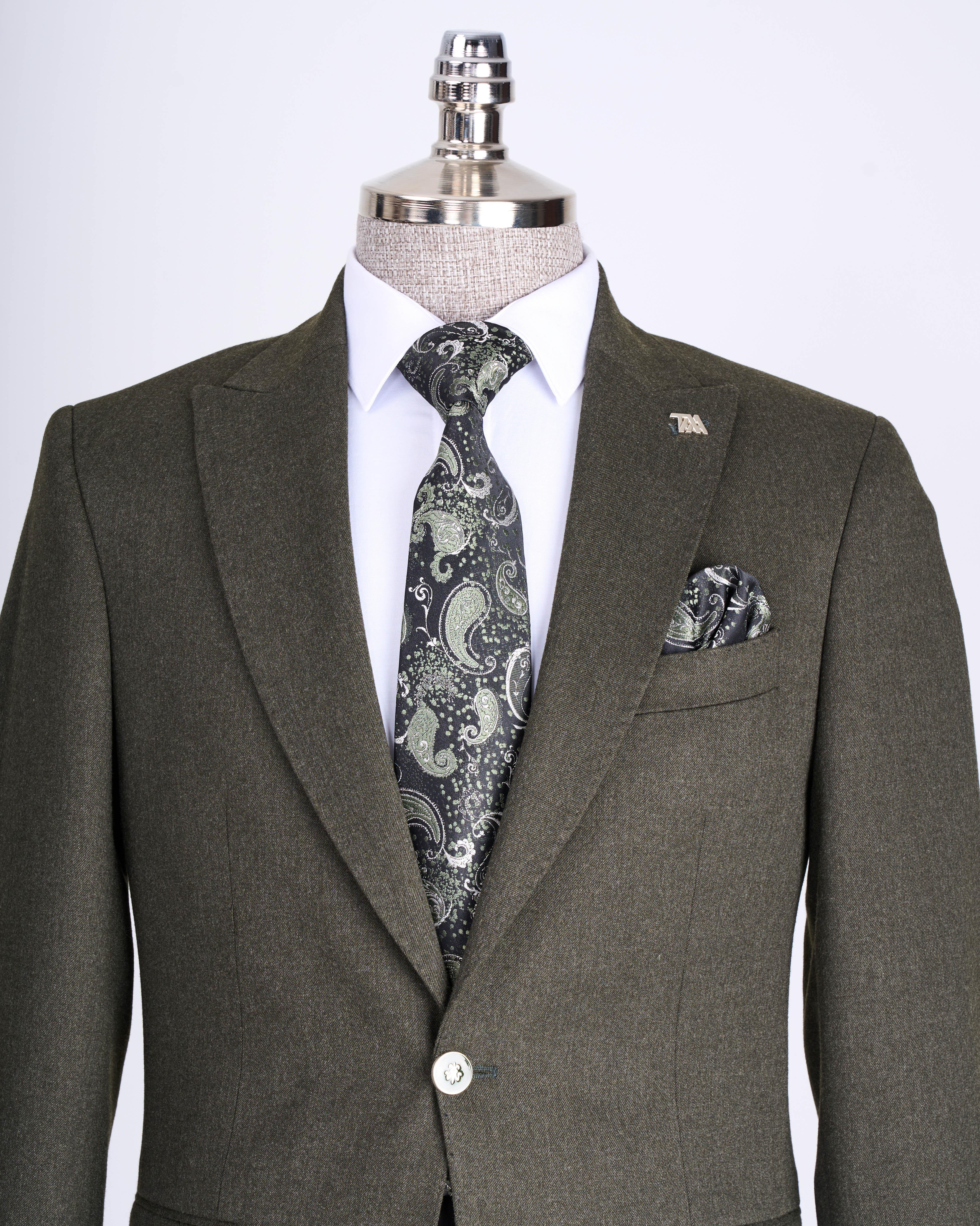 İtalyan stil slim fit sivri yaka erkek ceket yeşil T13239