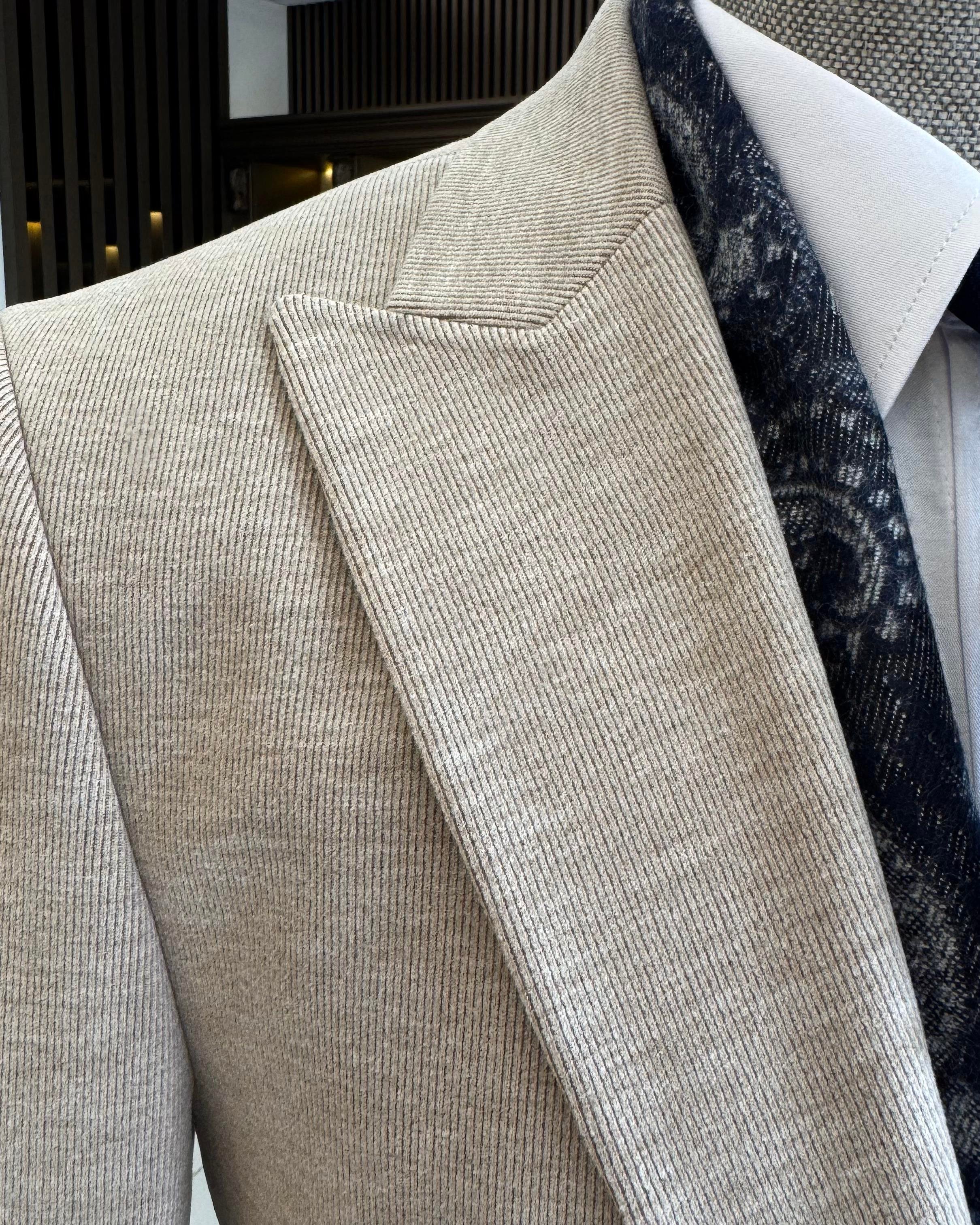 İtalyan stil slim fit sivri yaka erkek ceket vizon T13214