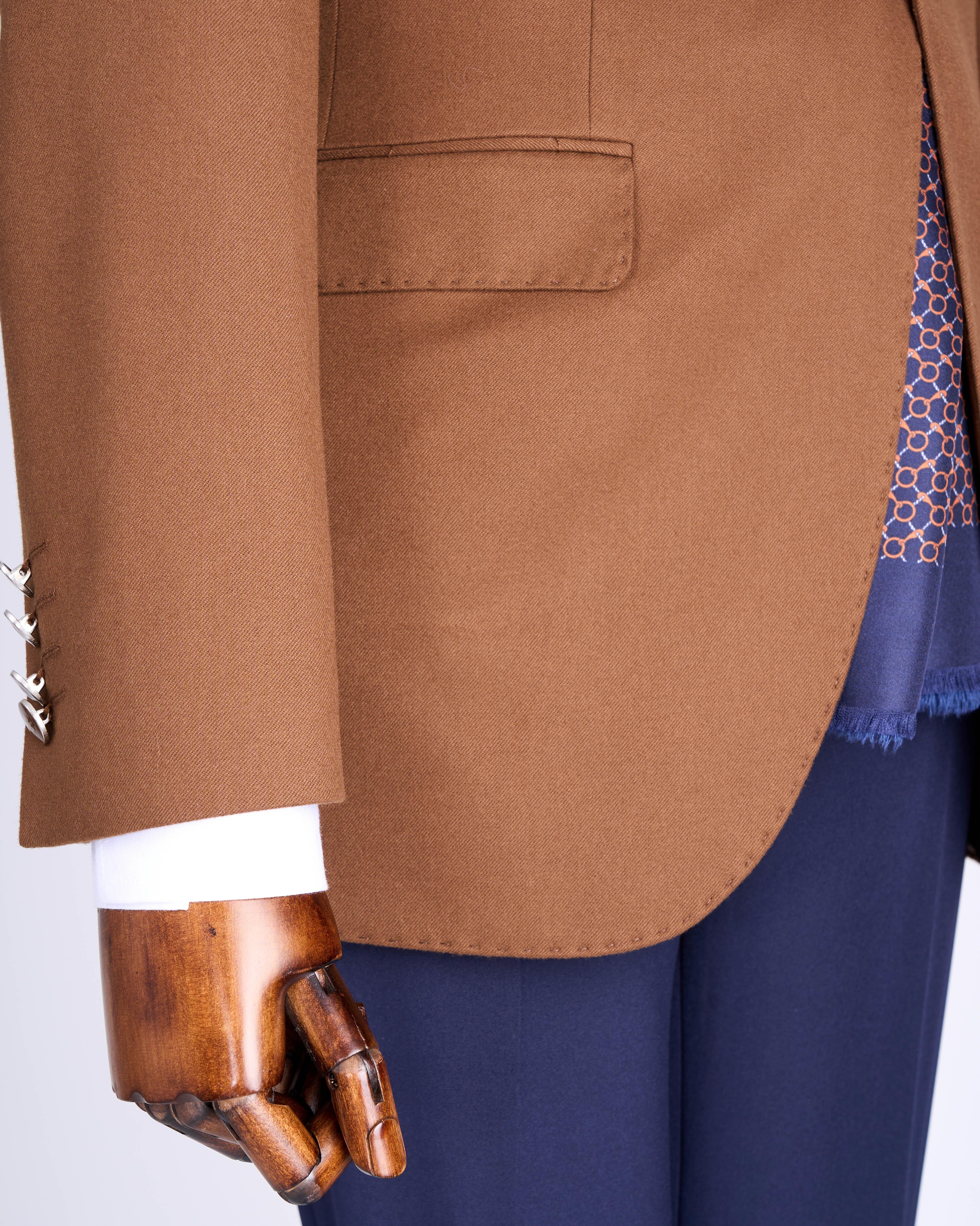 İtalyan stil slim fit sivri yaka erkek ceket camel T13240