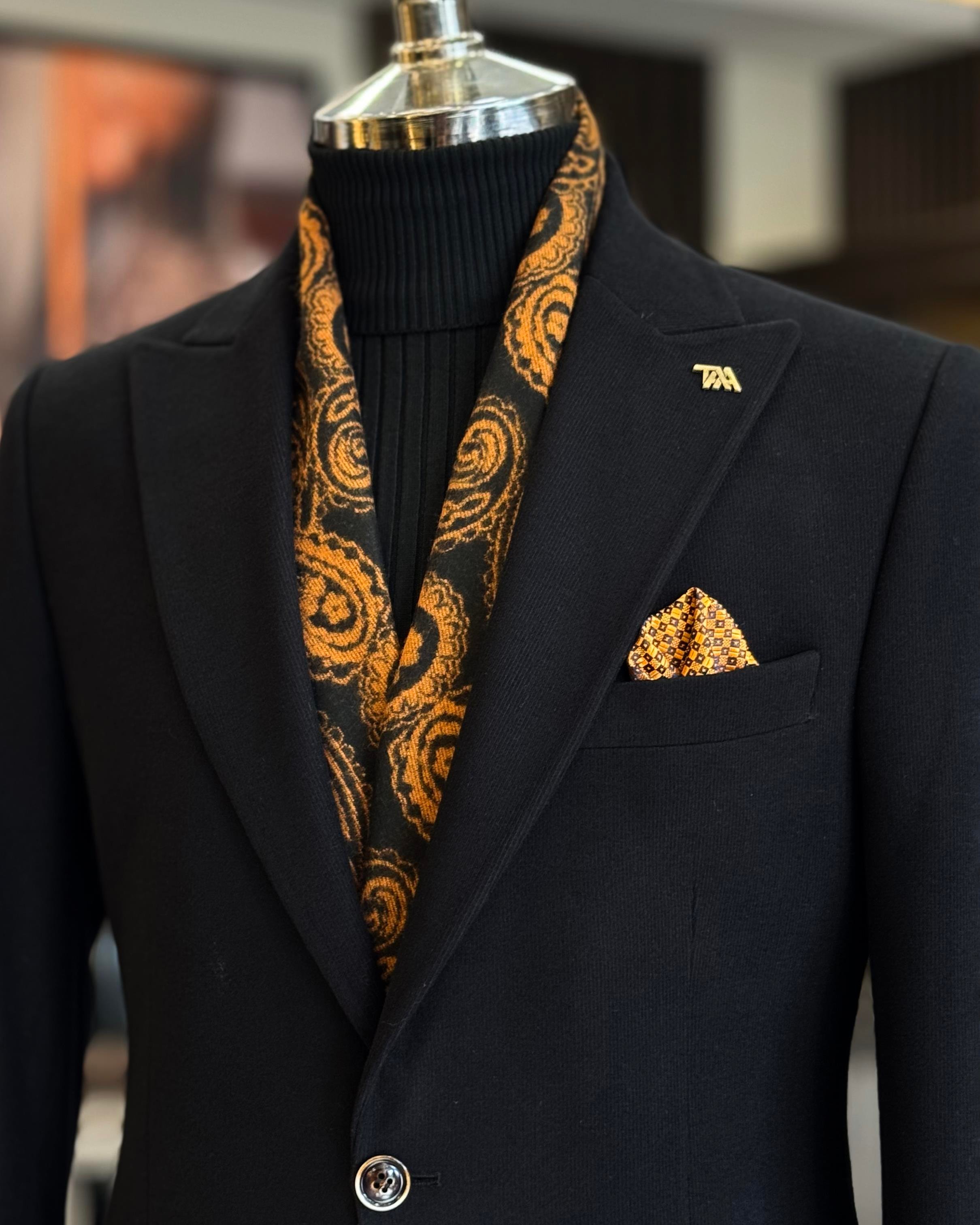 İtalyan stil slim fit sivri yaka erkek ceket siyah T13212