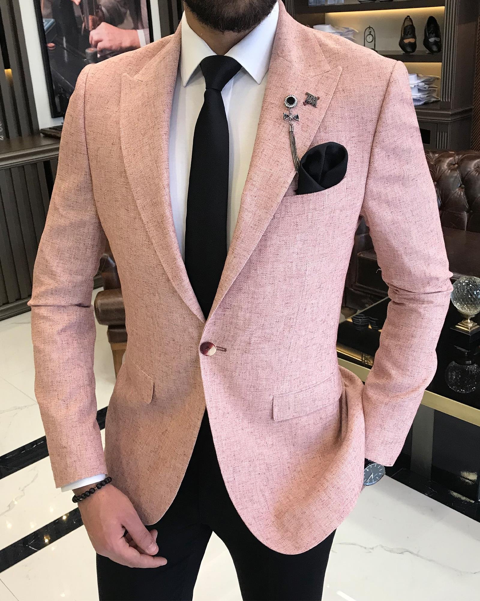 Italian style slim fit pointed collar men's single jacket burgundy T9197
