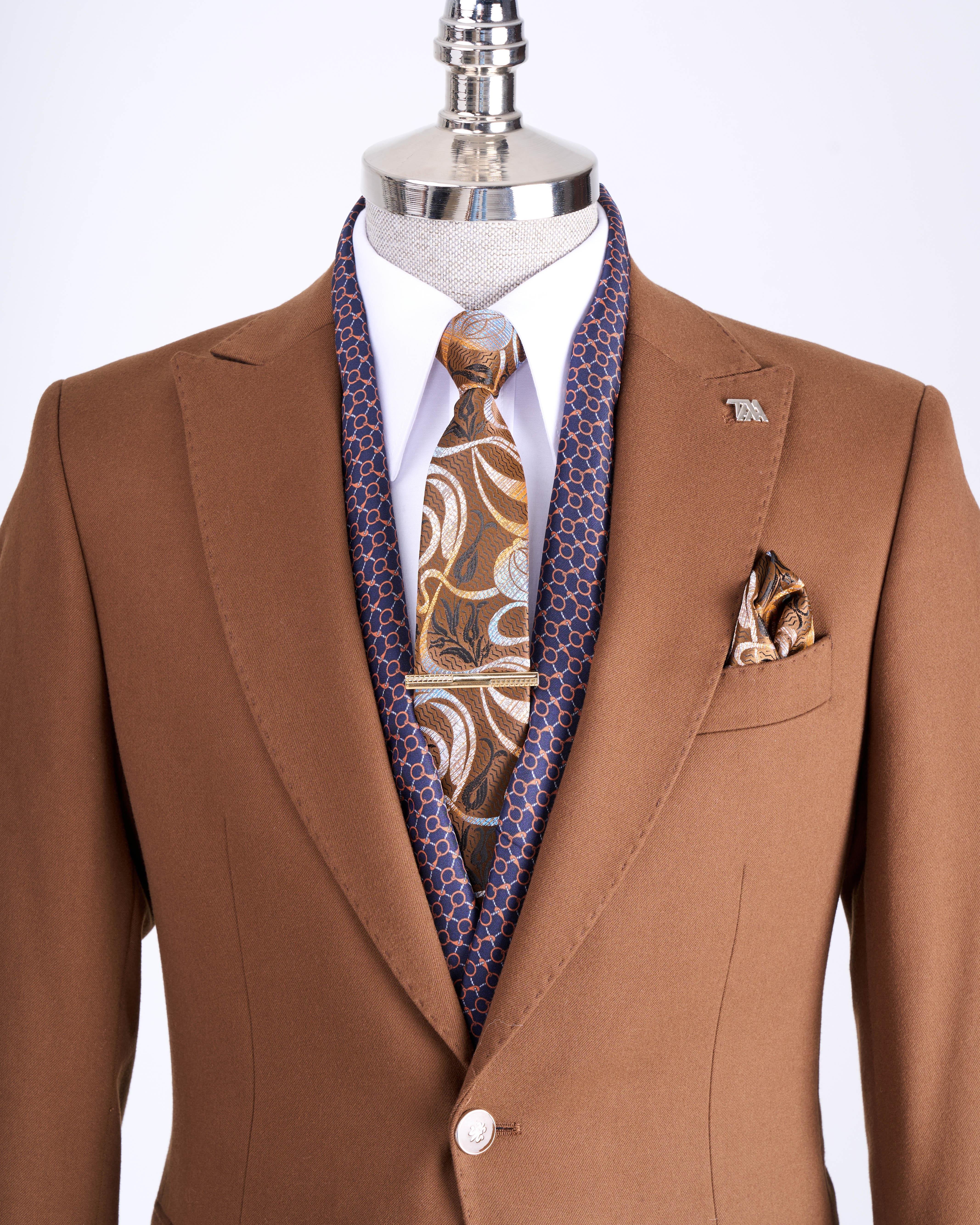 İtalyan stil slim fit sivri yaka erkek ceket camel T13240