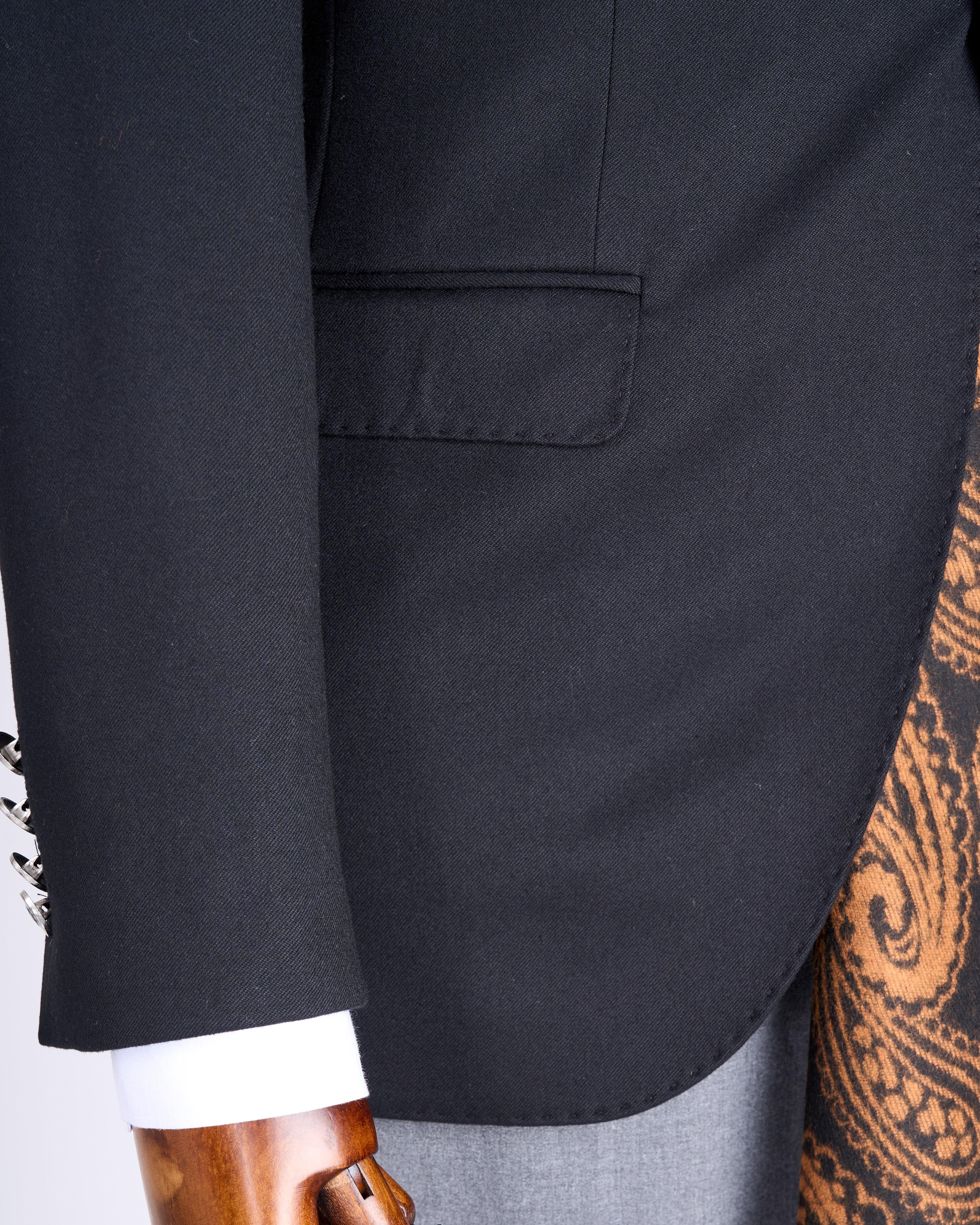 İtalyan stil slim fit sivri yaka erkek ceket siyah T13235