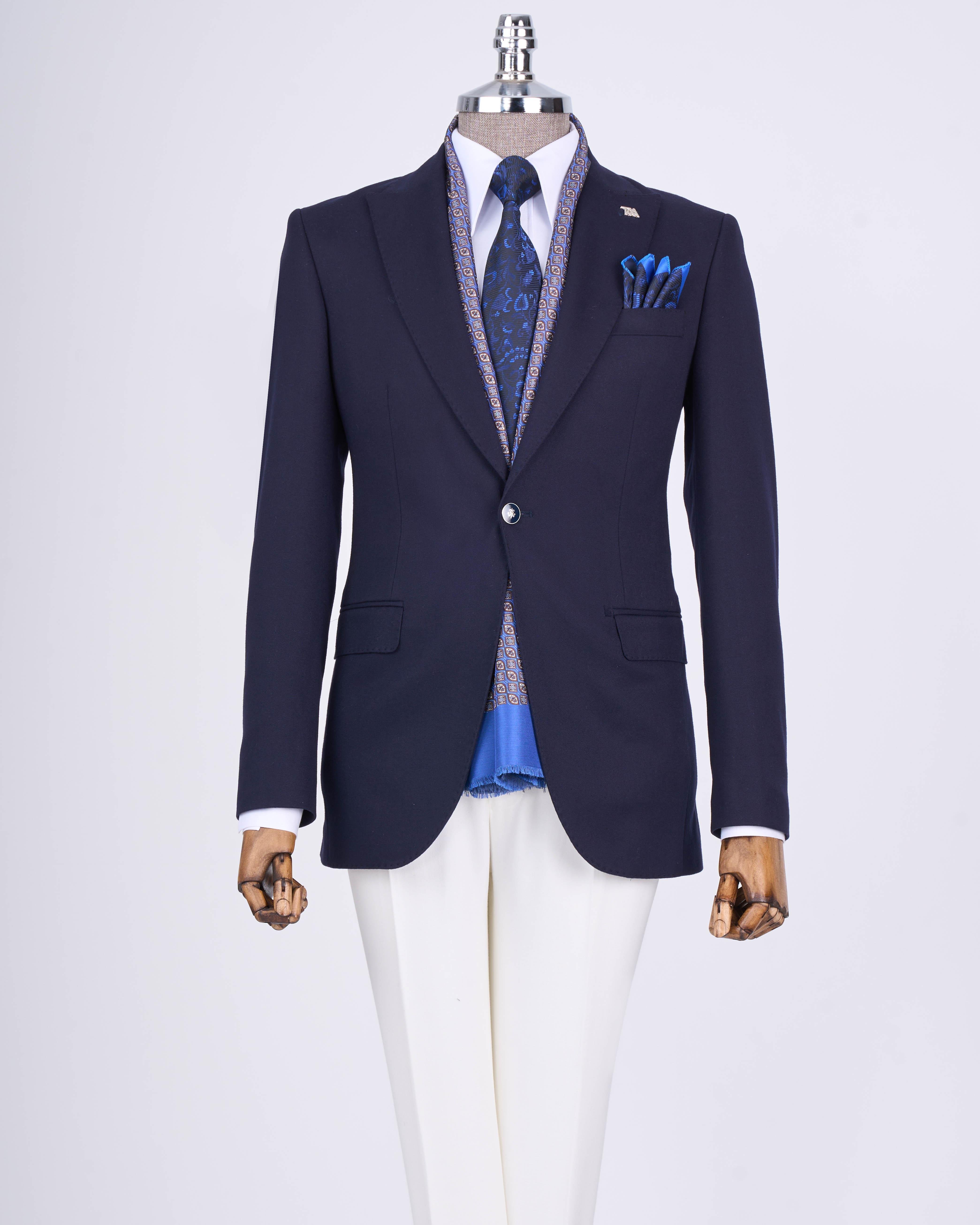 İtalyan stil slim fit sivri yaka erkek ceket lacivert T13236