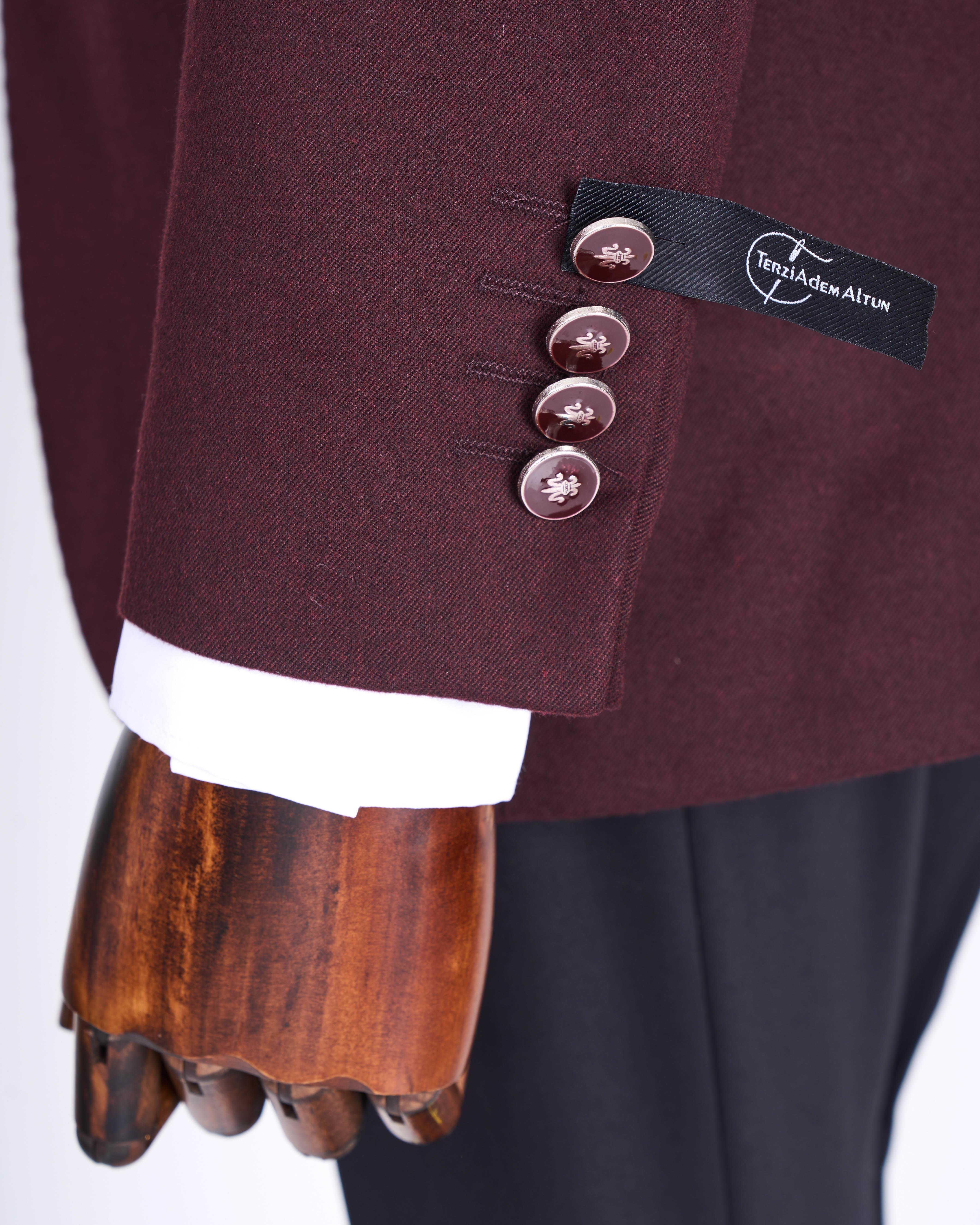 İtalyan stil slim fit sivri yaka erkek ceket bordo T13238