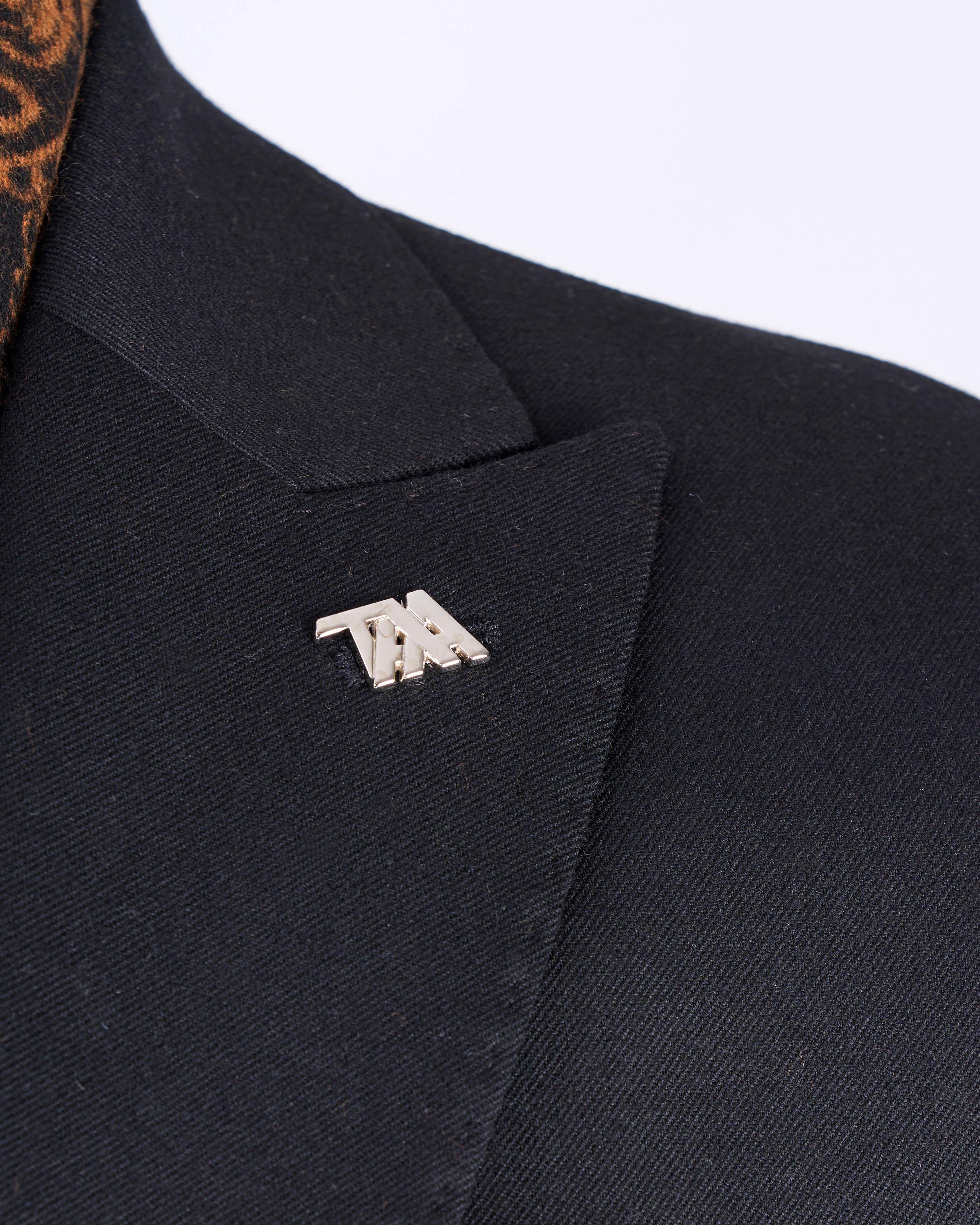 İtalyan stil slim fit sivri yaka erkek ceket siyah T13235