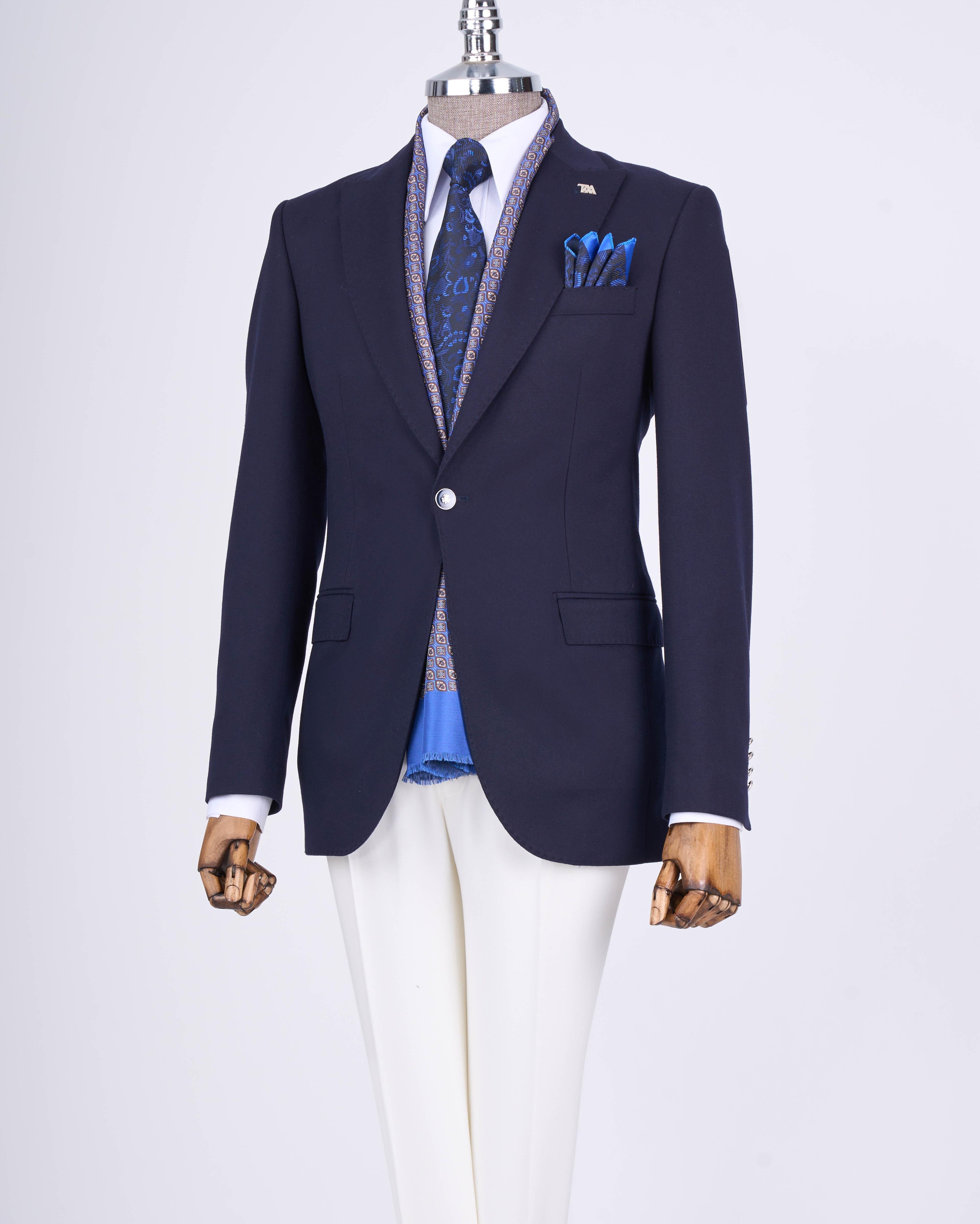 İtalyan stil slim fit sivri yaka erkek ceket lacivert T13236