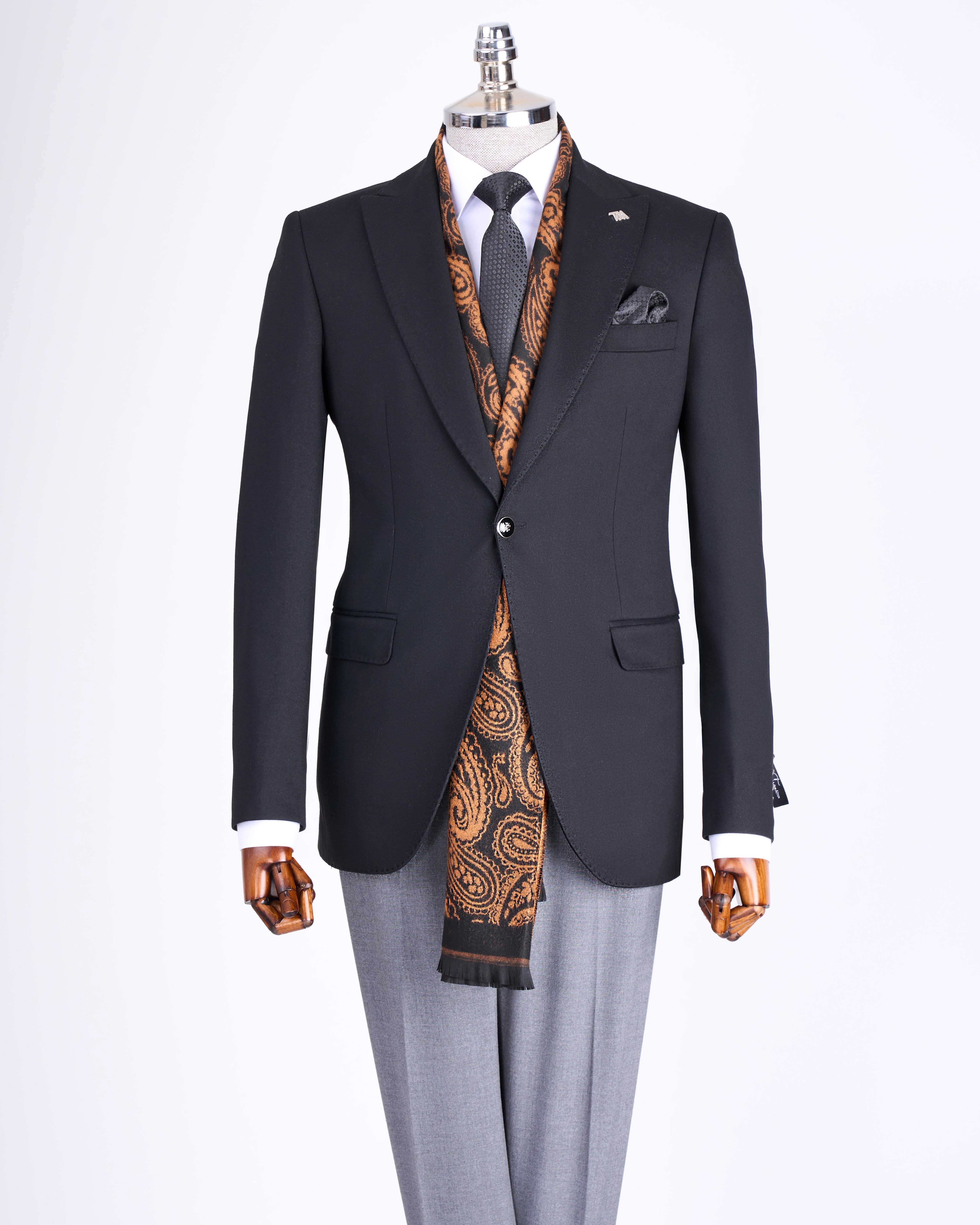 İtalyan stil slim fit sivri yaka erkek ceket siyah T13235