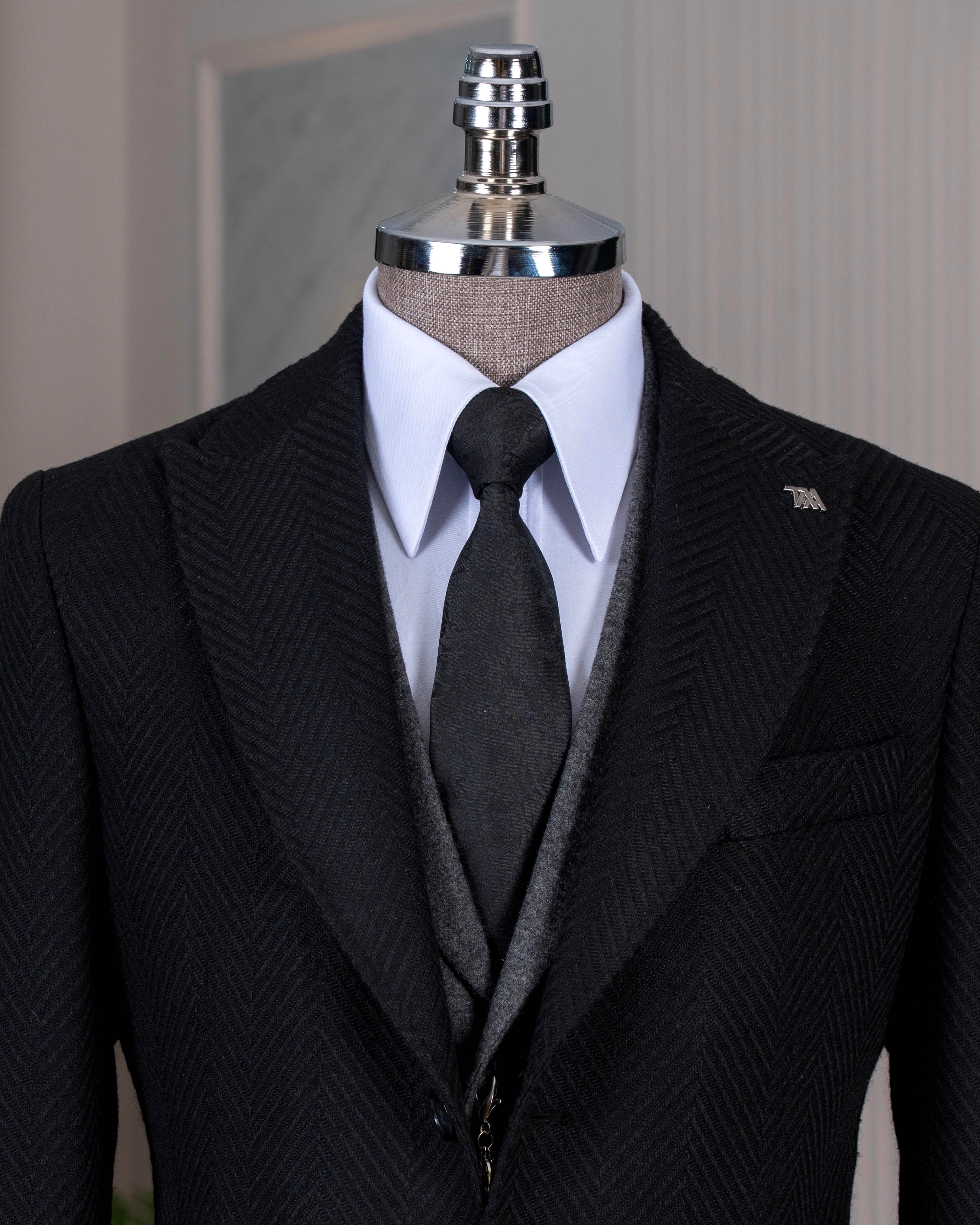 İtalyan stil slim fit sivri yaka kaşe erkek kaban siyah T14957