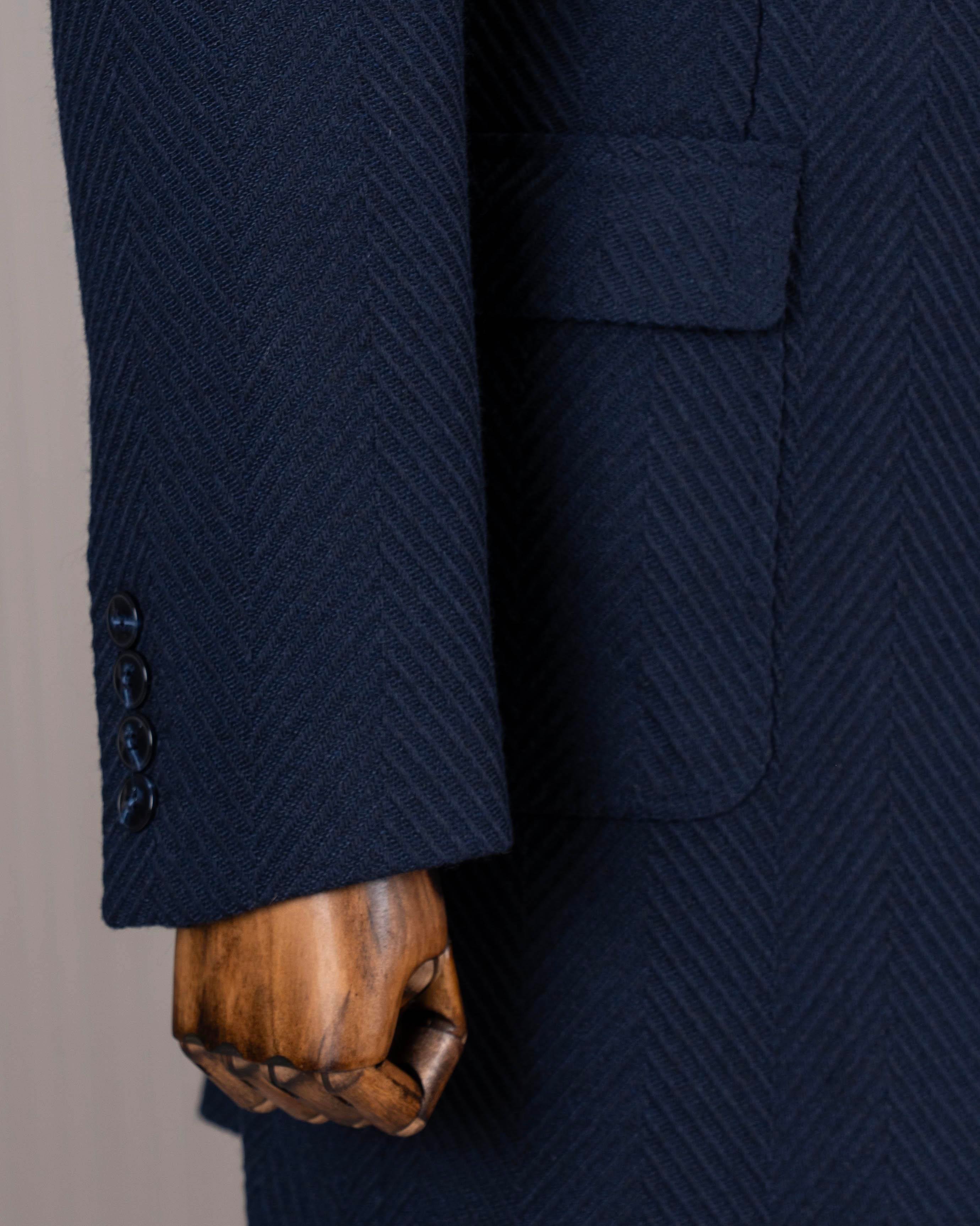 İtalyan stil slim fit sivri yaka kaşe erkek kaban lacivert T14958