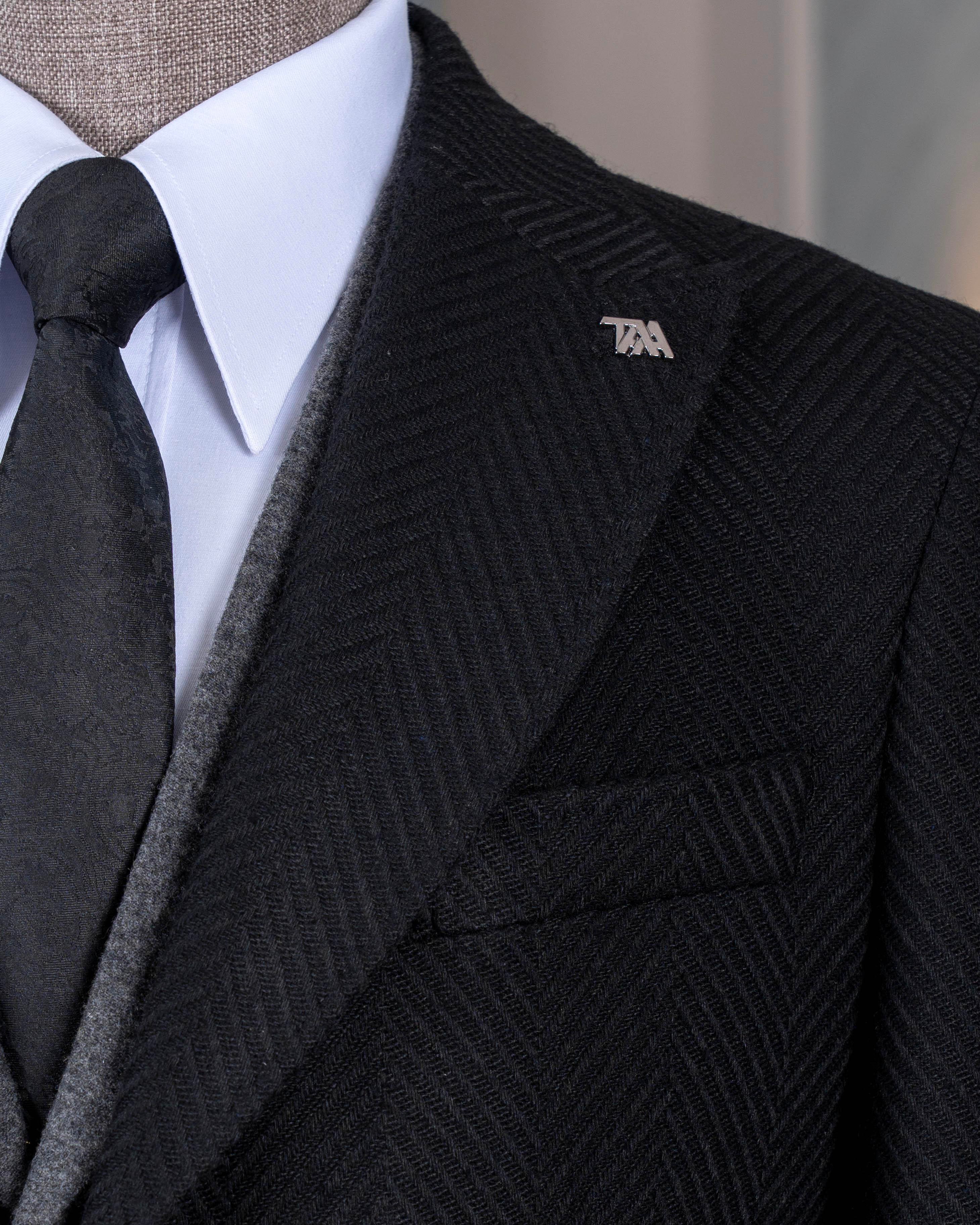 İtalyan stil slim fit sivri yaka kaşe erkek kaban siyah T14957