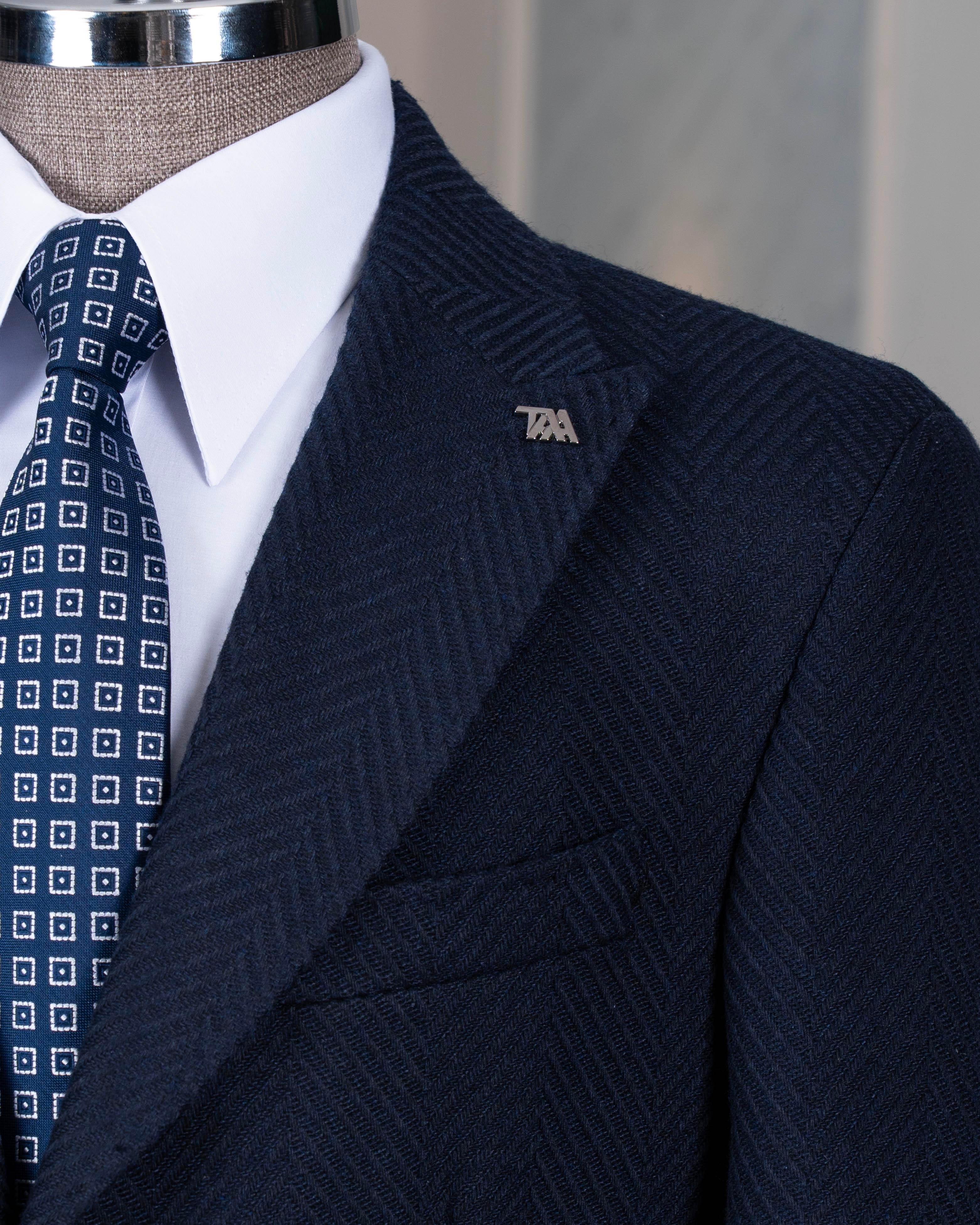 İtalyan stil slim fit sivri yaka kaşe erkek kaban lacivert T14958