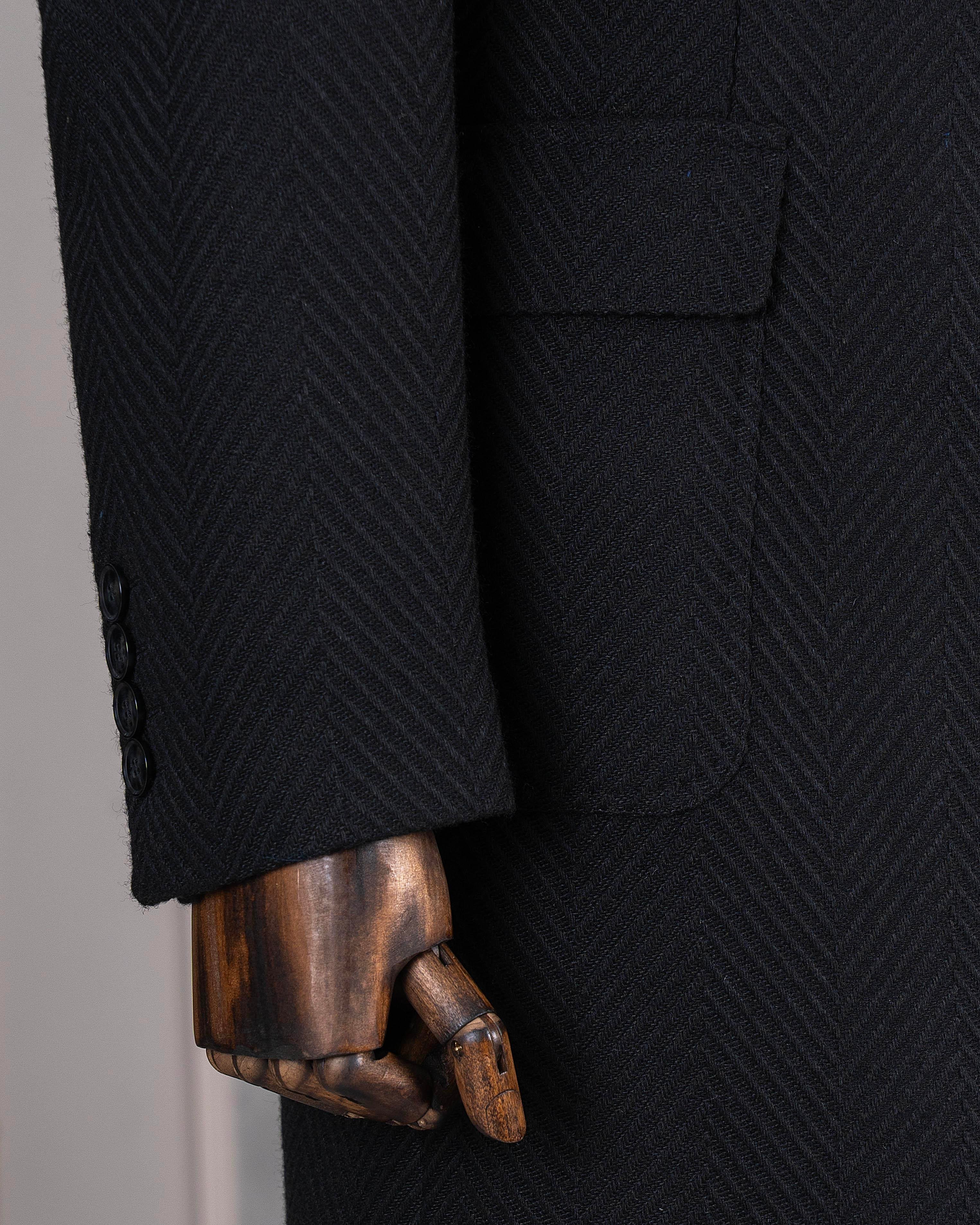 İtalyan stil slim fit sivri yaka kaşe erkek kaban siyah T14957