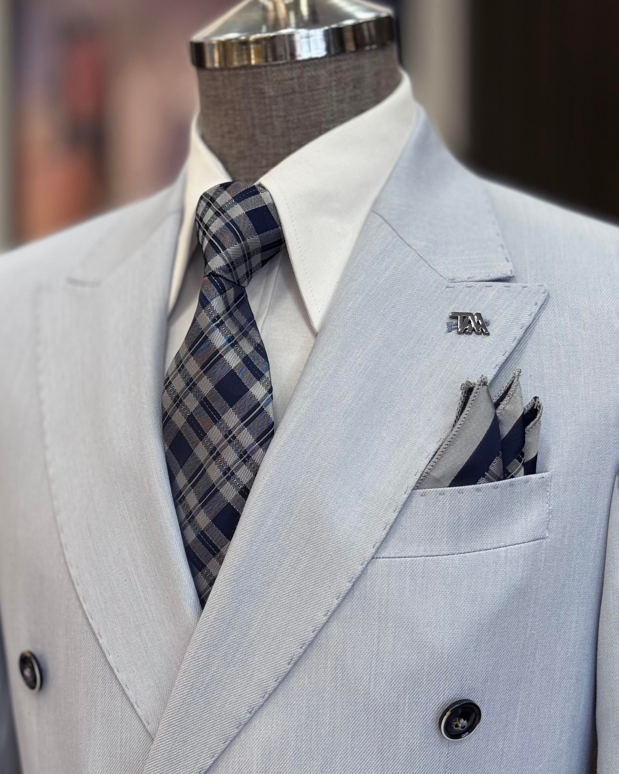 İtalyan stil slim fit sivri yaka kruvaze erkek ceket mavi T11516