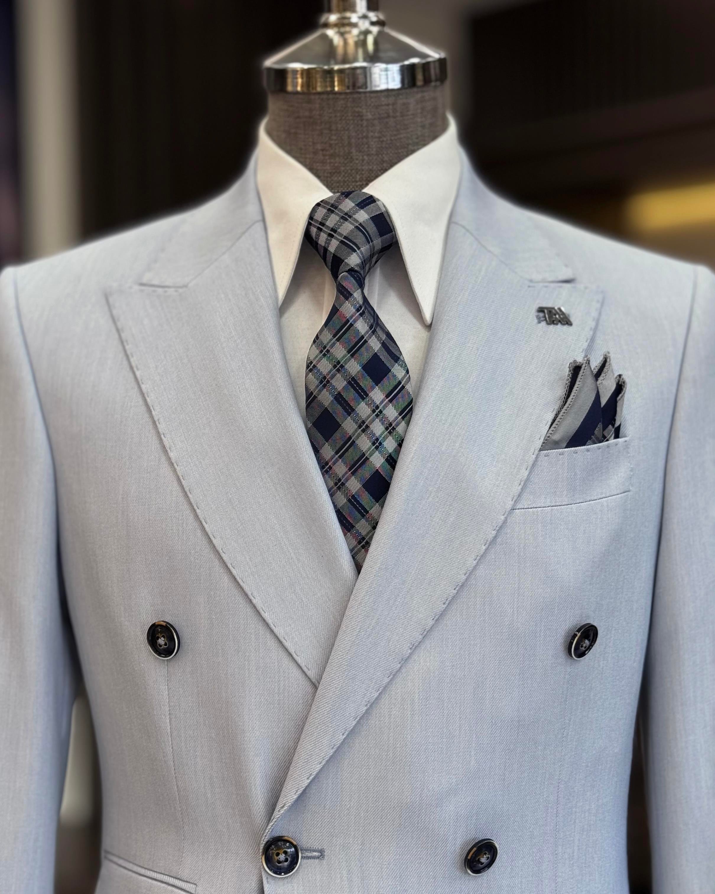 İtalyan stil slim fit sivri yaka kruvaze erkek ceket mavi T11516