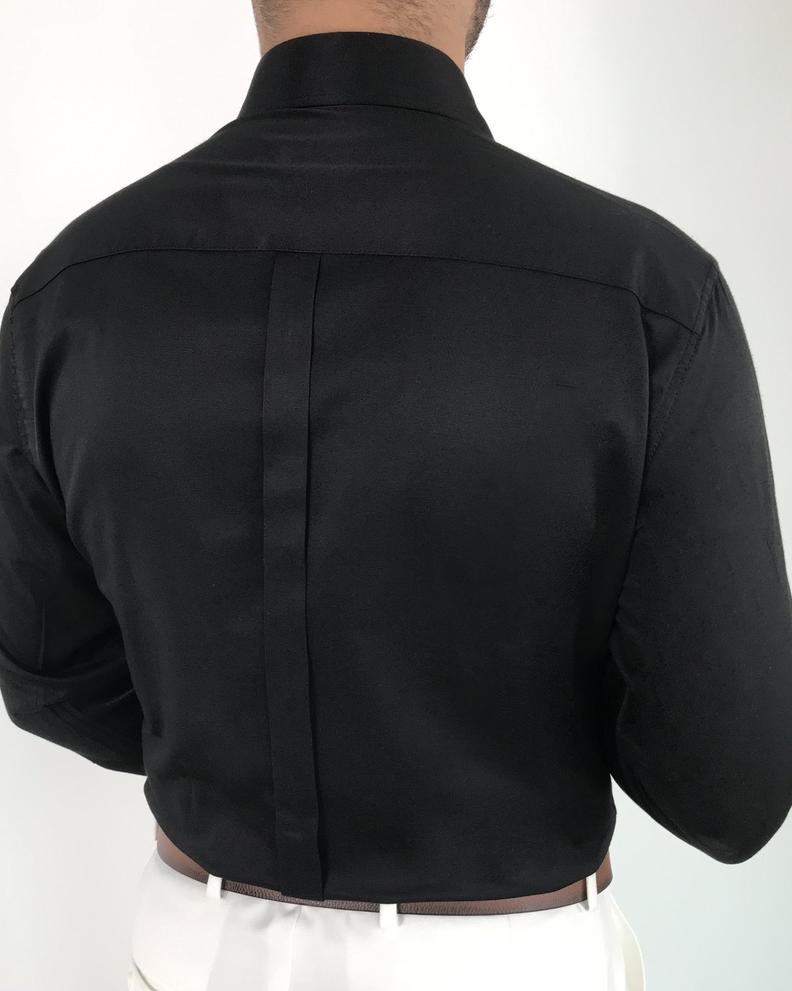 italyan stil slim fit sivri yaka saten erkek gömlek Siyah T7207