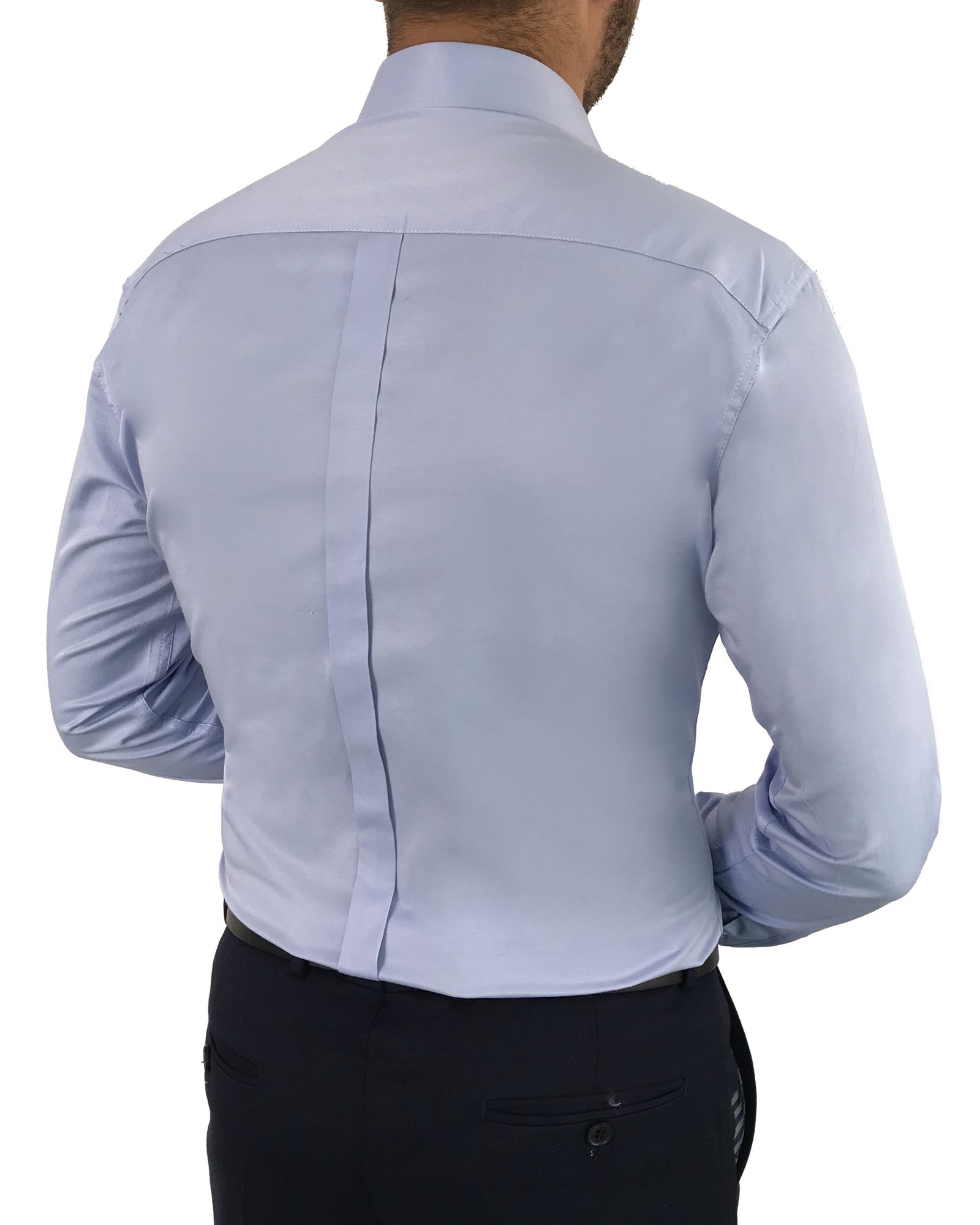 italyan stil slim fit sivri yaka saten erkek gömlek Mavi T7215