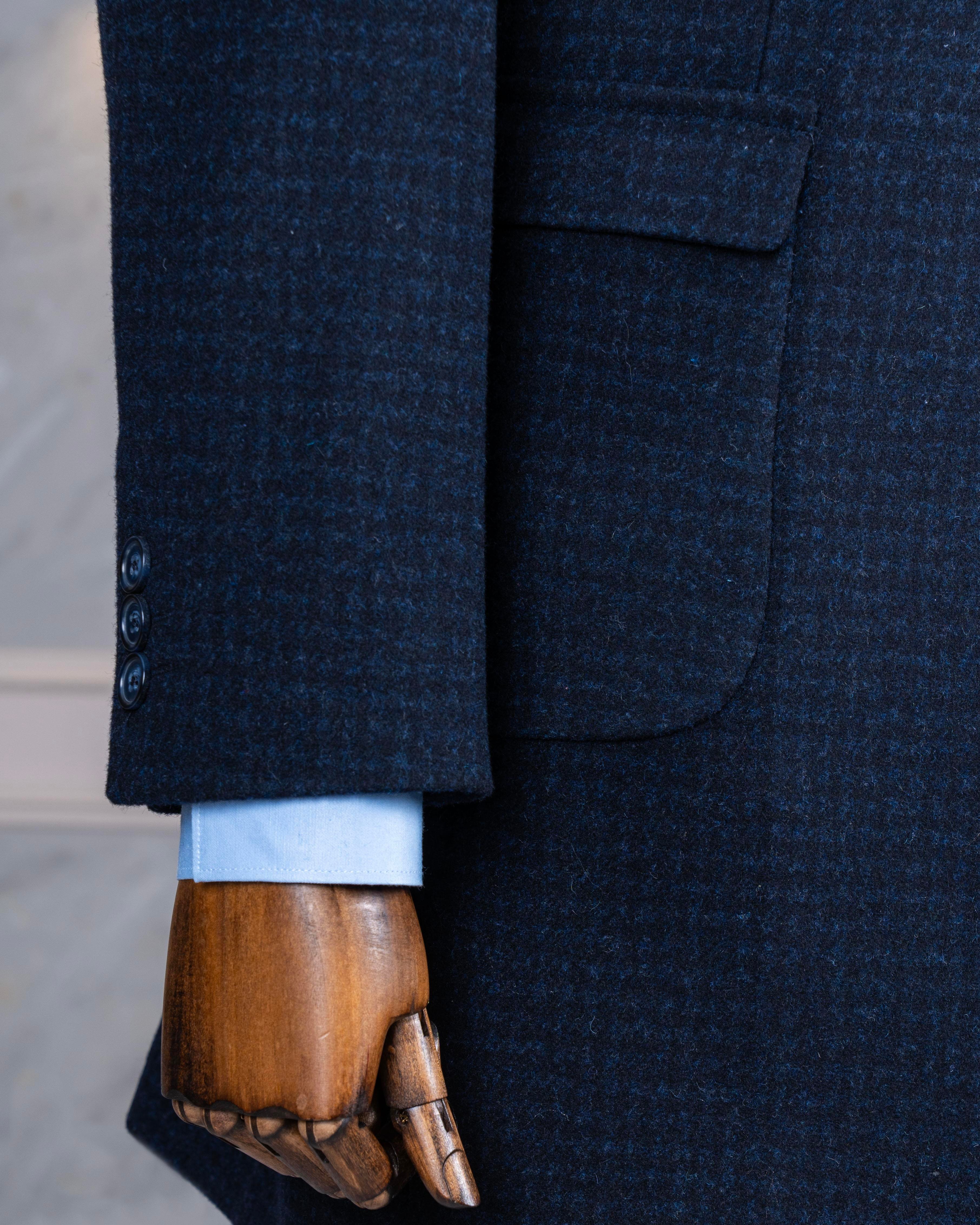 İtalyan stil slim fit sivri yaka yün karışımlı kaşe erkek kaban lacivert T13442