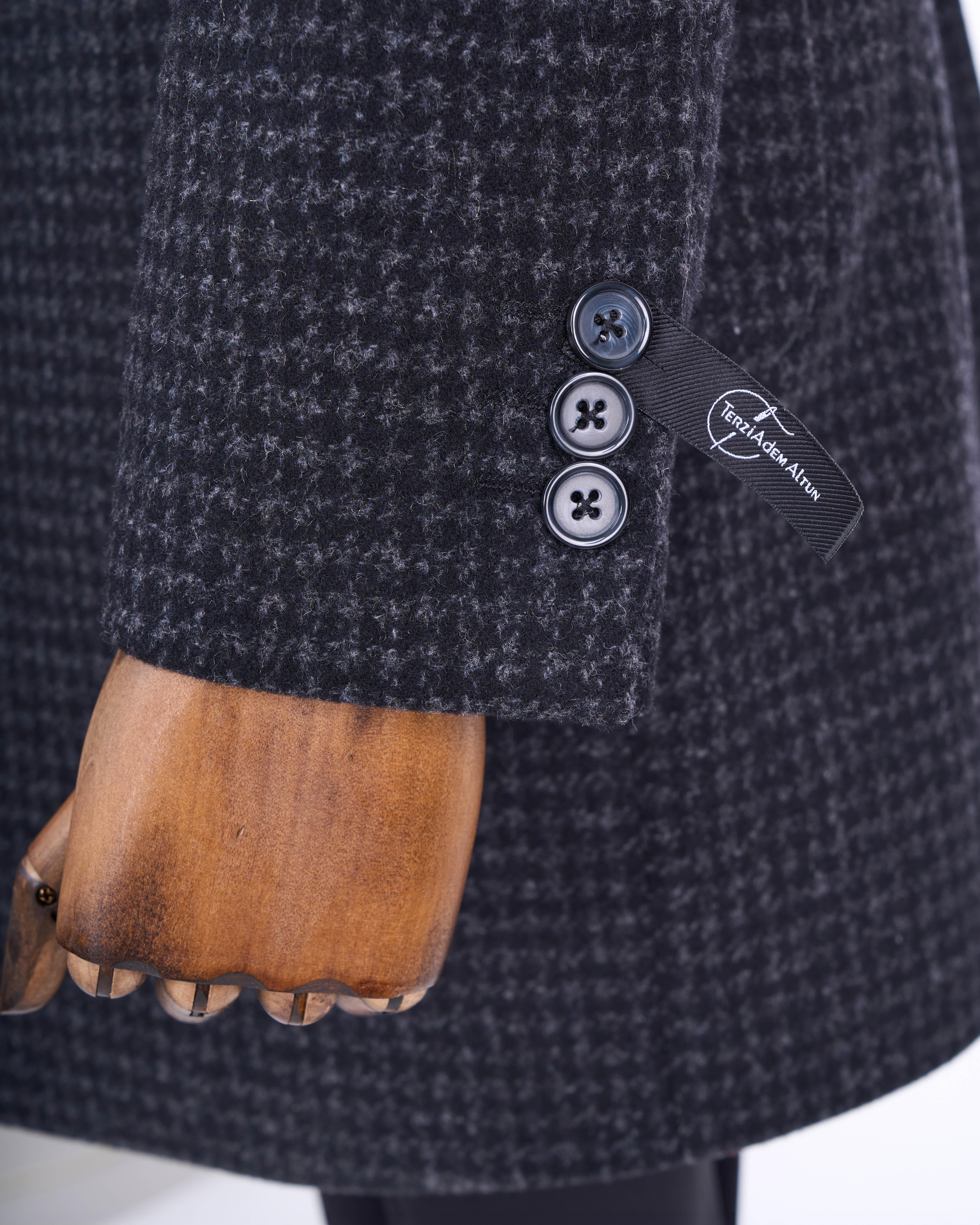 İtalyan stil slim fit sivri yaka yün karışımlı kaşe erkek kaban antrasit T13457