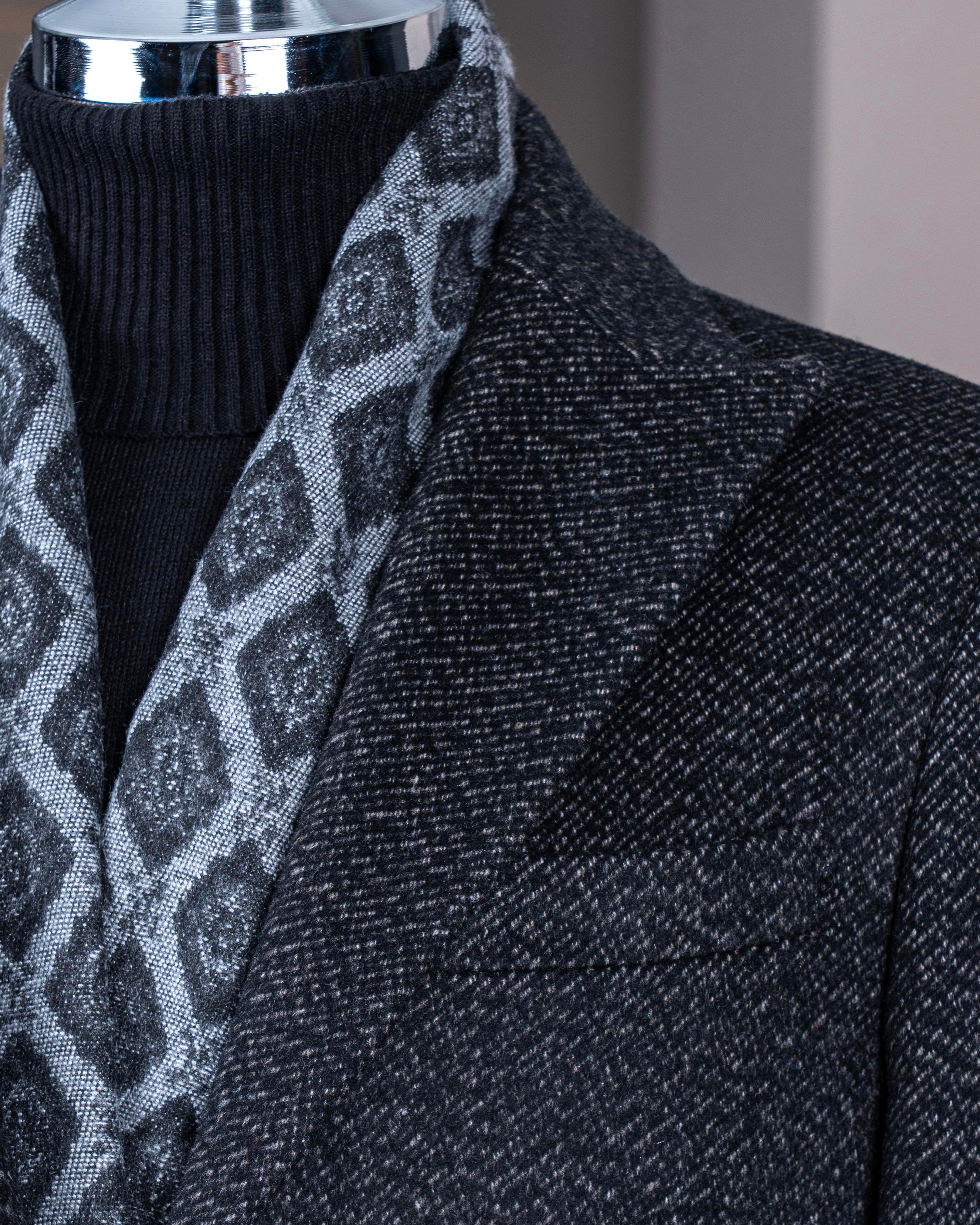 İtalyan stil slim fit sivri yaka yün karışımlı kaşe erkek kaban kahverengi T13455