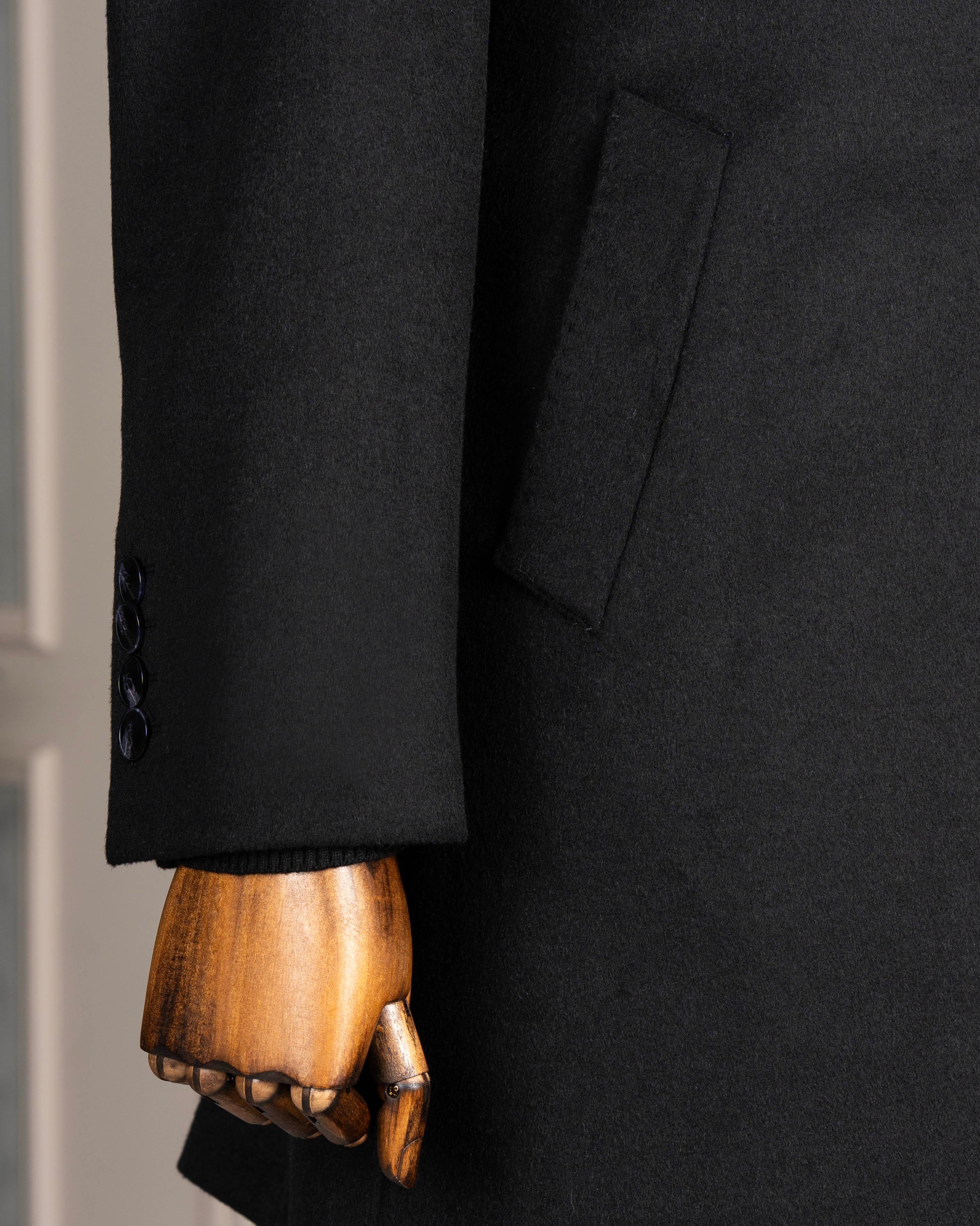 İtalyan stil slim fit sivri yaka yün karışımlı kaşe erkek kaban siyah T14721