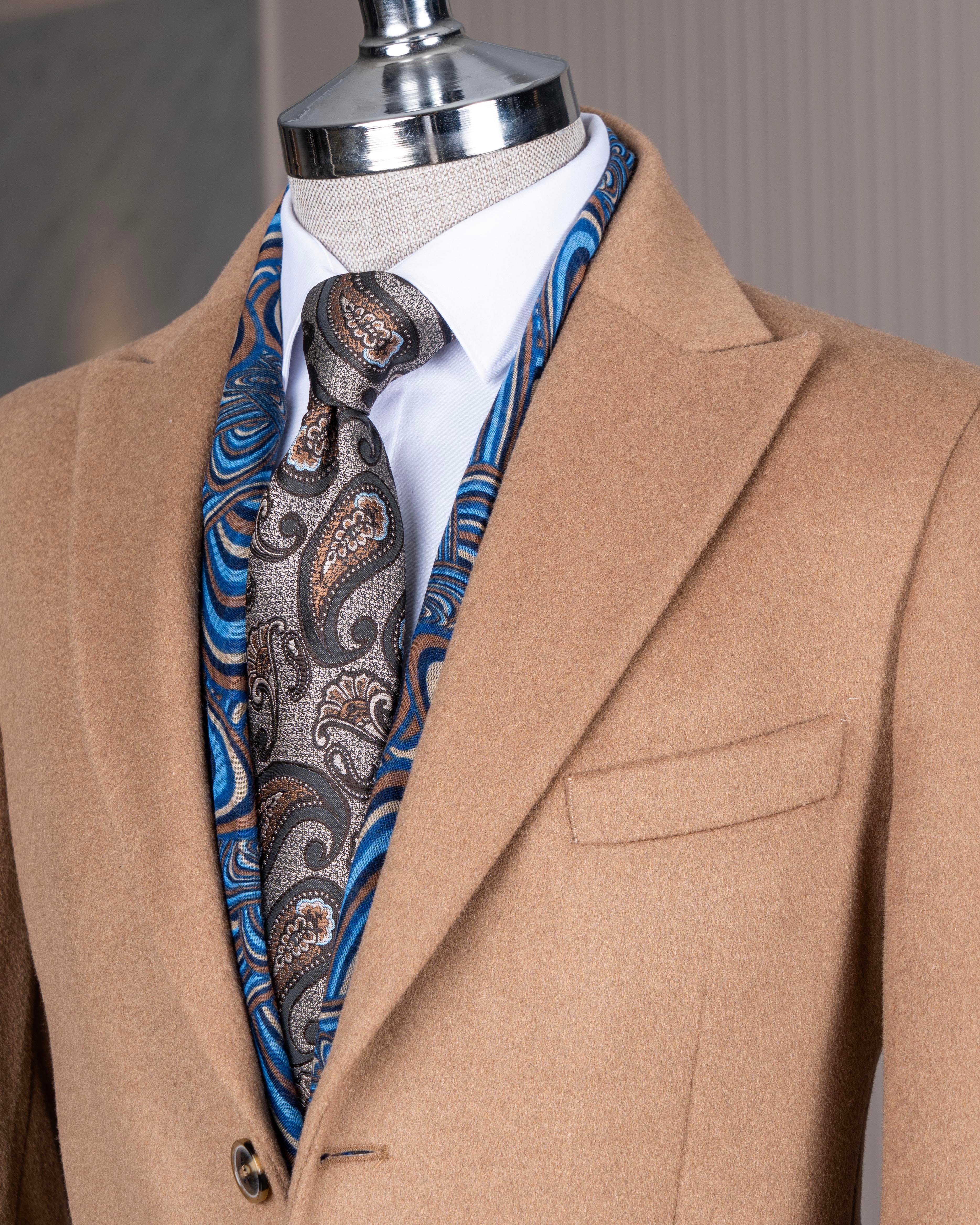 İtalyan stil slim fit sivri yaka yün karışımlı kaşe erkek kaban camel T13447