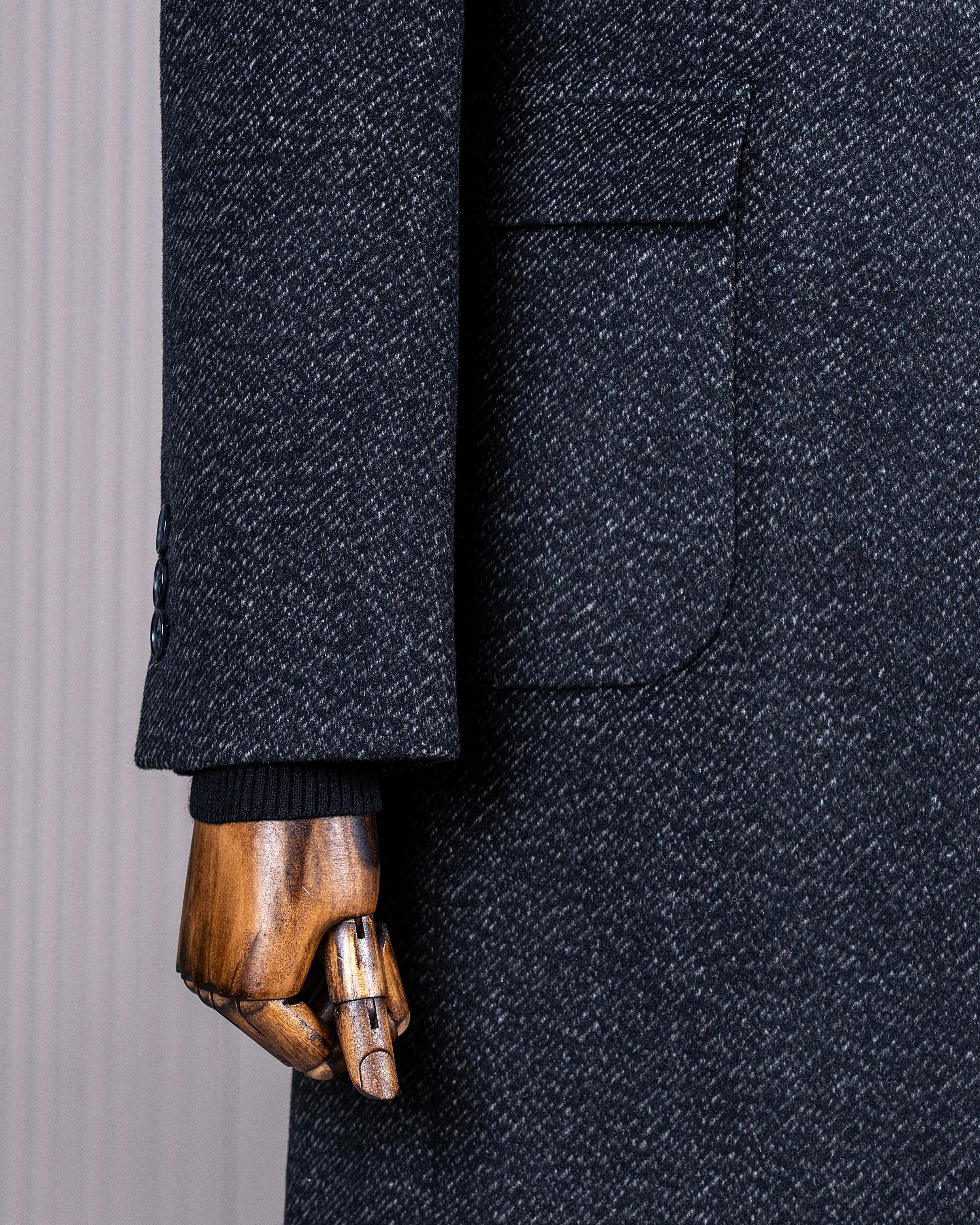 İtalyan stil slim fit sivri yaka yün karışımlı kaşe erkek kaban kahverengi T13455