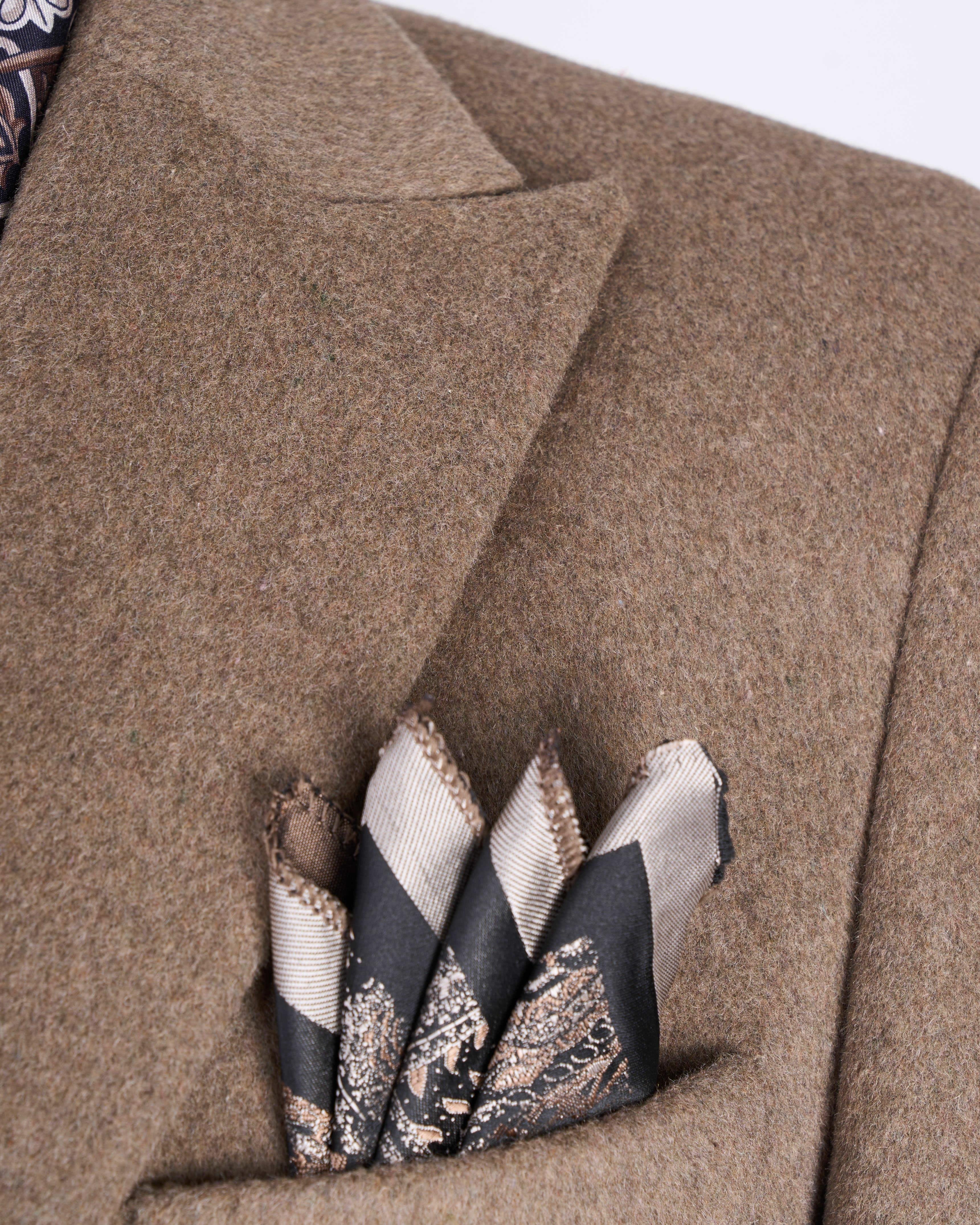 İtalyan stil slim fit sivri yaka yün karışımlı kaşe erkek kaban vizon T13366