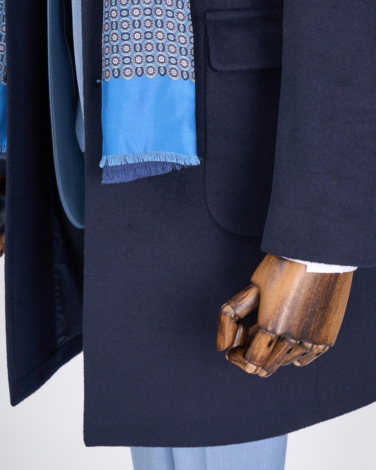 İtalyan stil slim fit sivri yaka yün karışımlı kaşe erkek kaban lacivert T13364