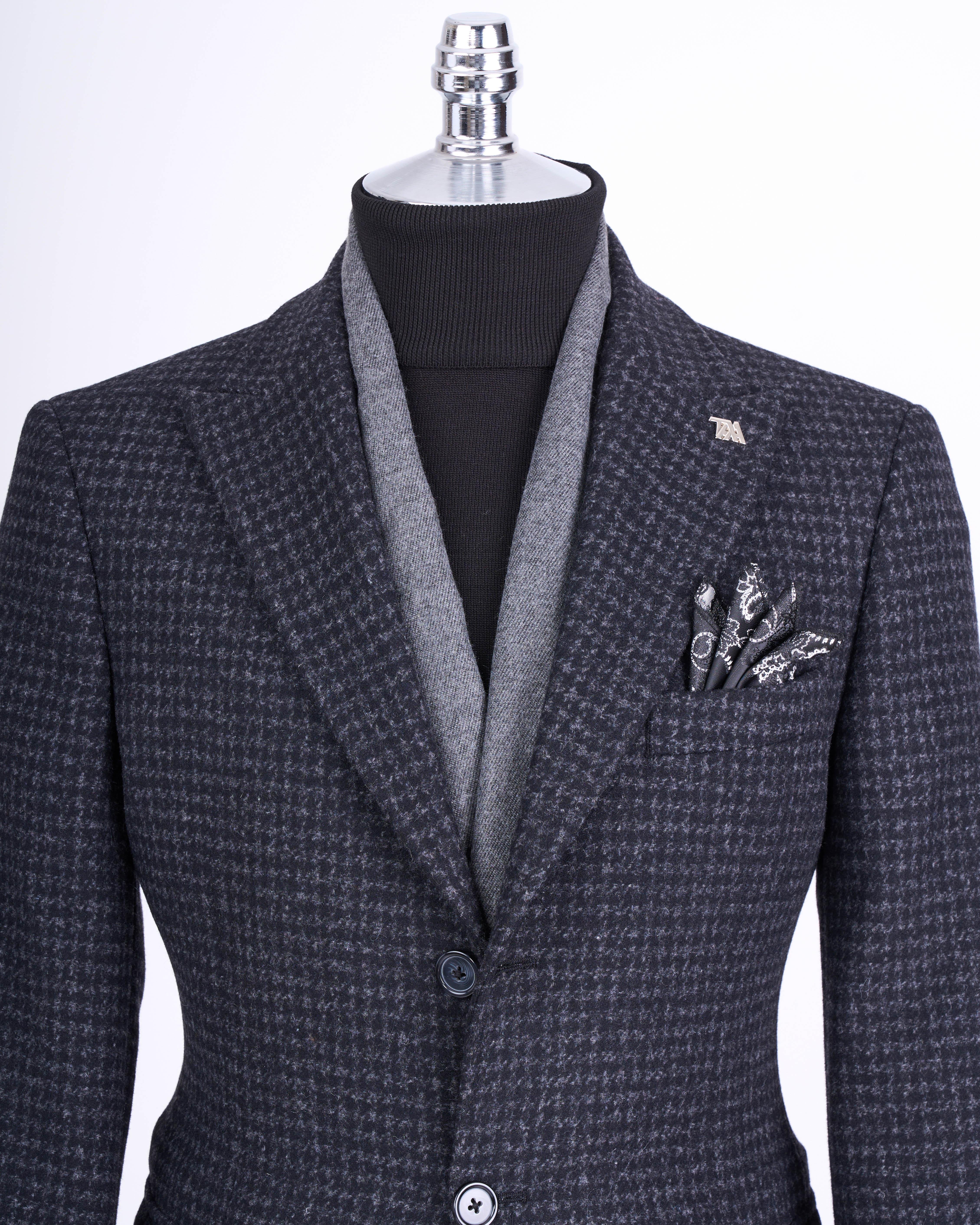 İtalyan stil slim fit sivri yaka yün karışımlı kaşe erkek kaban antrasit T13457