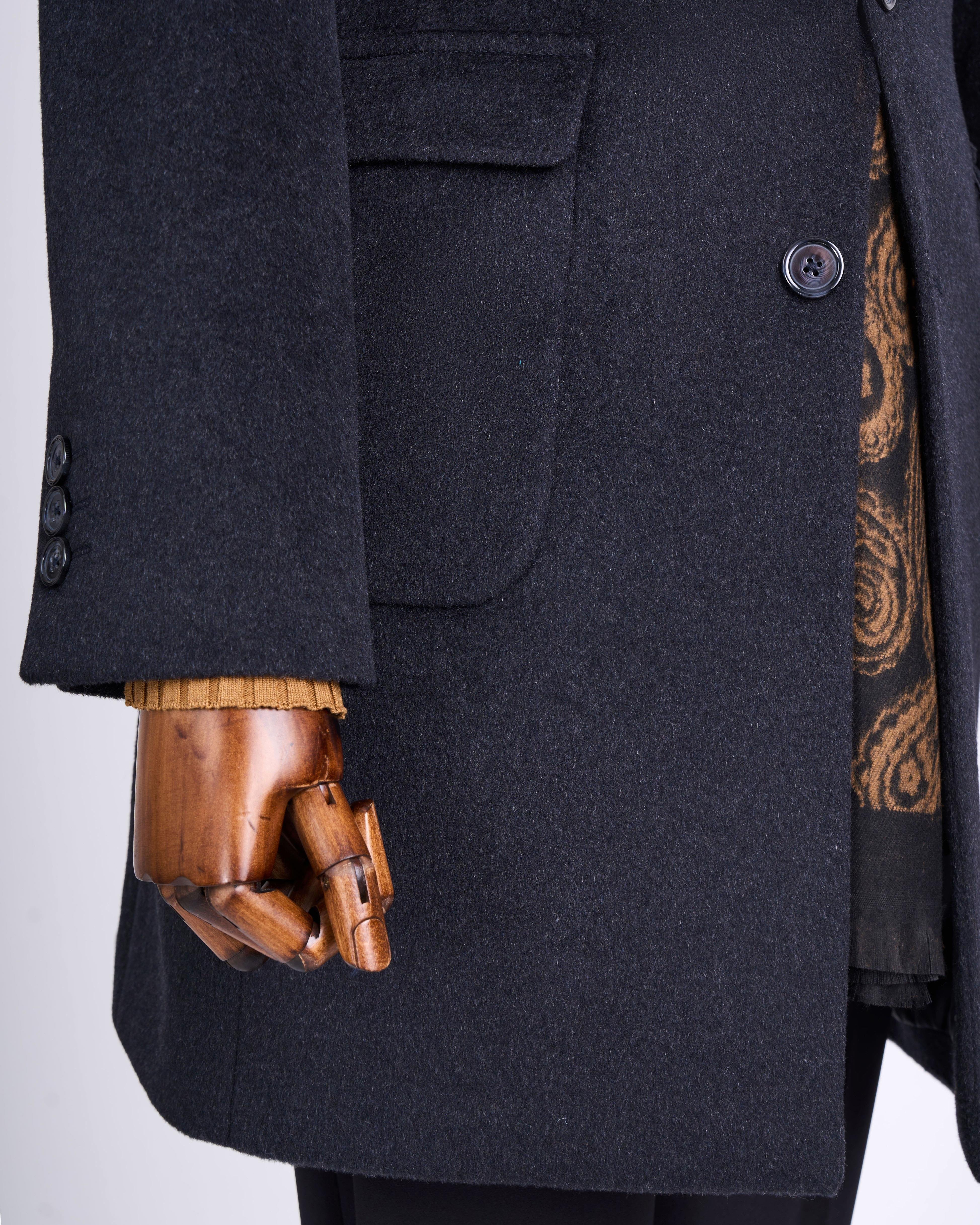 İtalyan stil slim fit sivri yaka yün karışımlı kaşe erkek kaban antrasit T13444