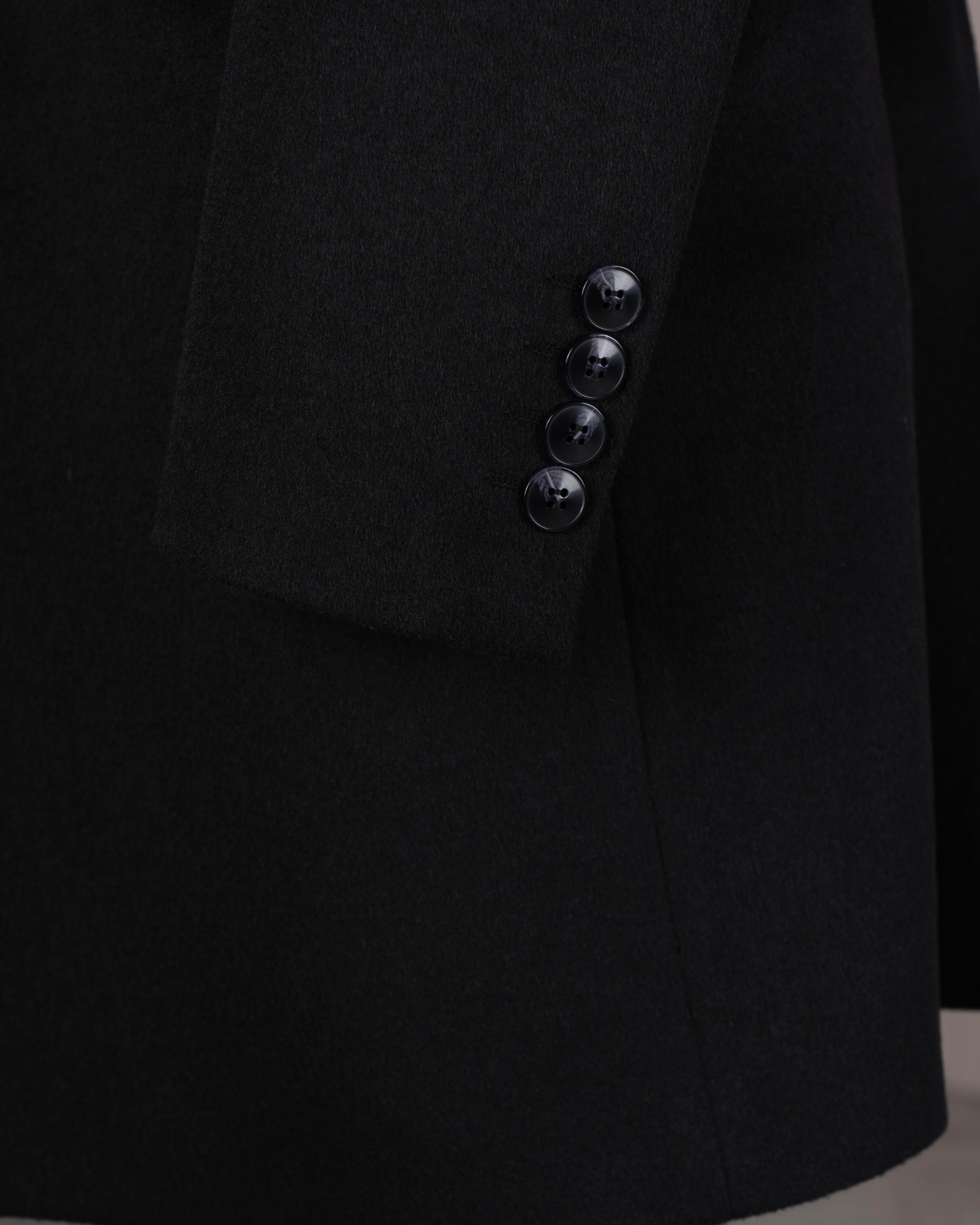 İtalyan stil slim fit sivri yaka yün karışımlı kaşe erkek kaban siyah T14721