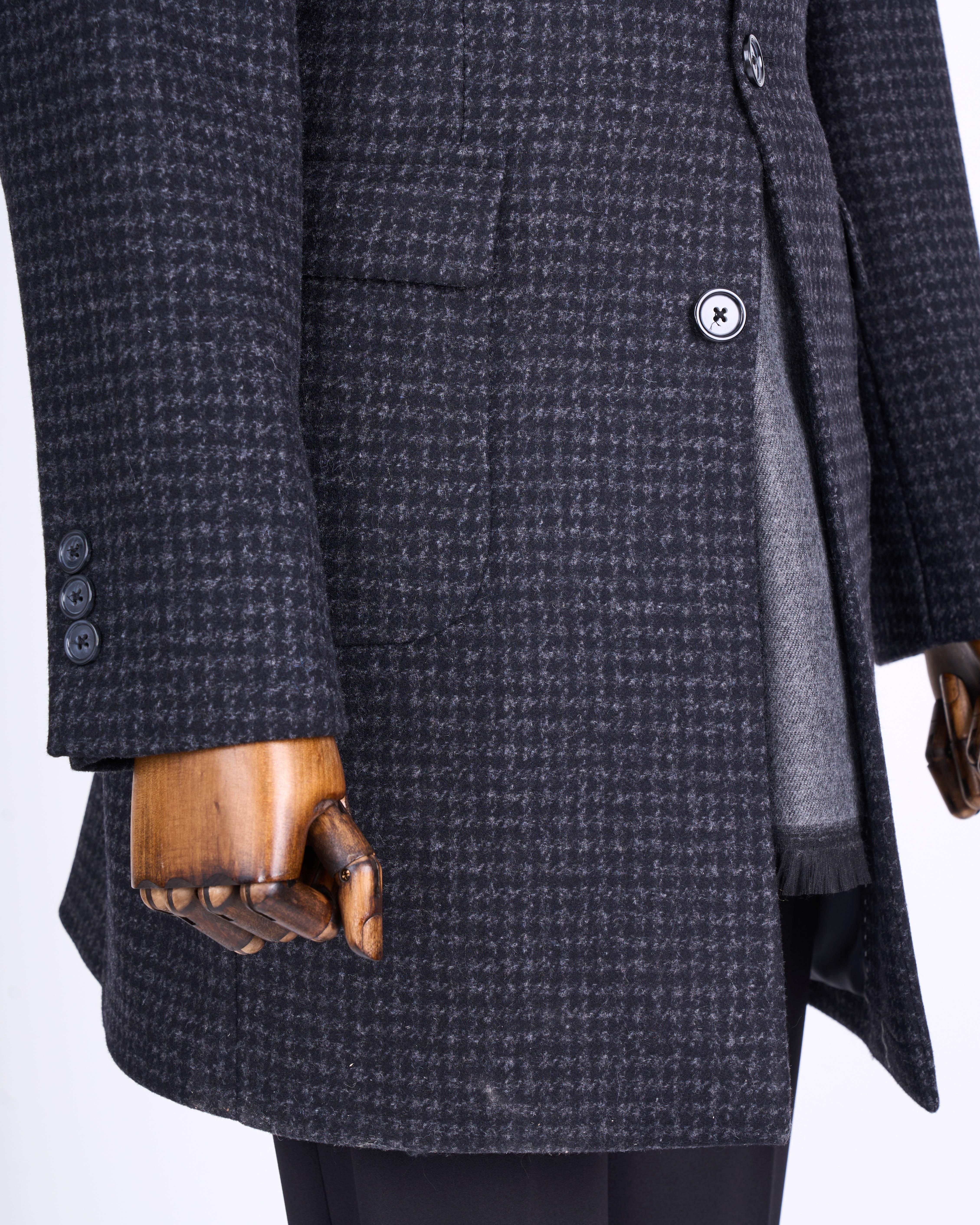 İtalyan stil slim fit sivri yaka yün karışımlı kaşe erkek kaban antrasit T13457