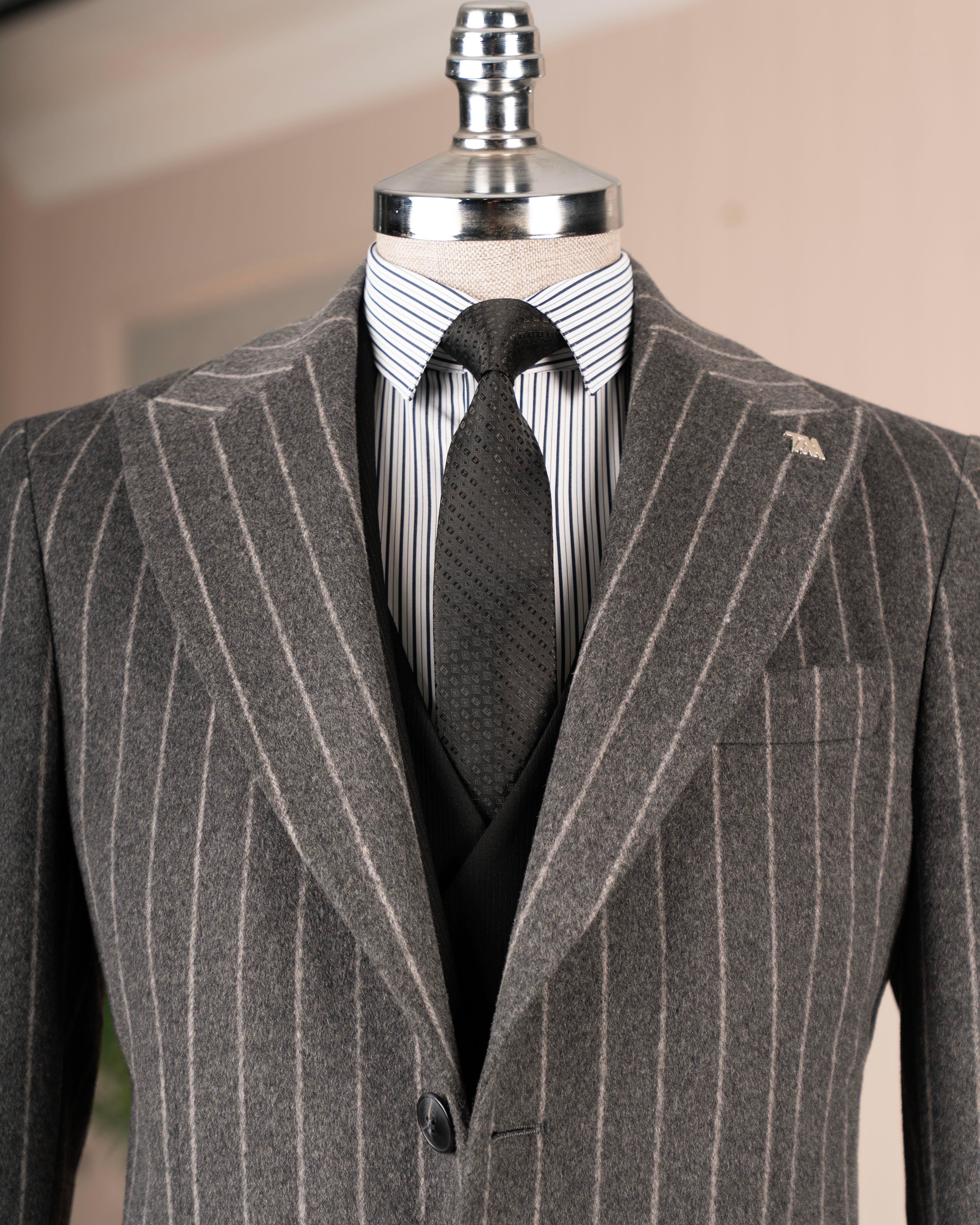 İtalyan stil slim fit sivri yaka yün karışımlı kaşe erkek kaban antrasit T14718