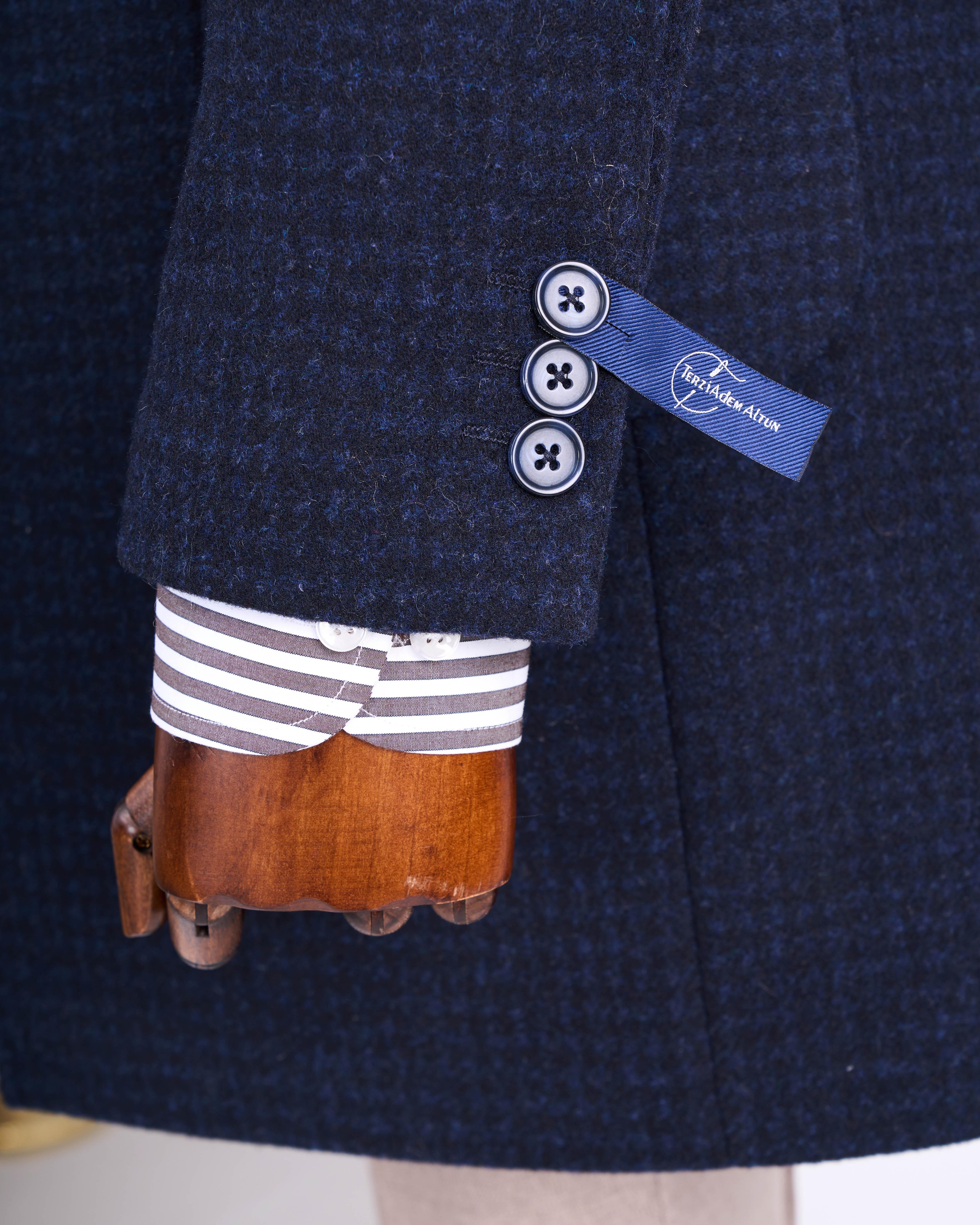 İtalyan stil slim fit sivri yaka yün karışımlı kaşe erkek kaban lacivert T13442