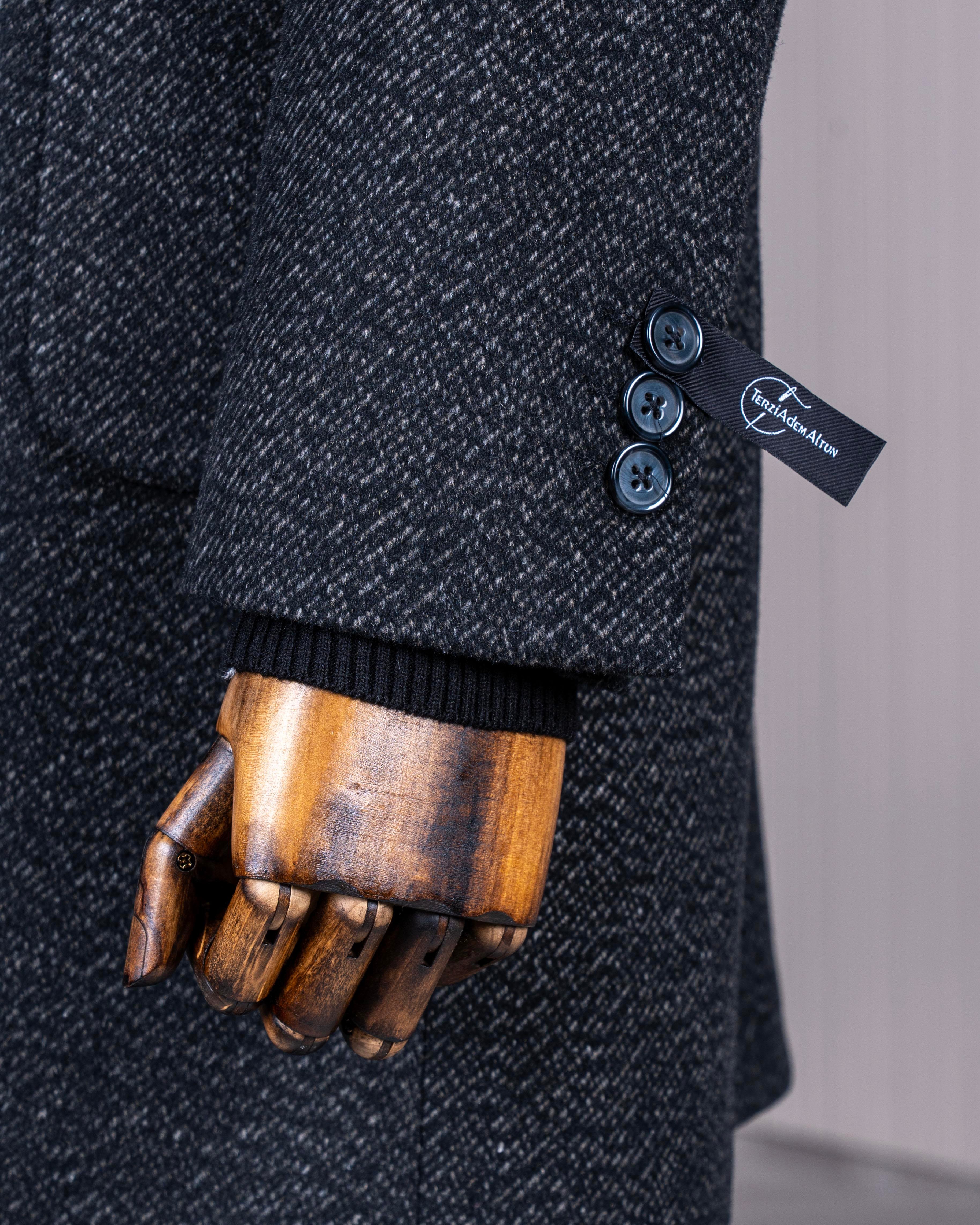 İtalyan stil slim fit sivri yaka yün karışımlı kaşe erkek kaban kahverengi T13455