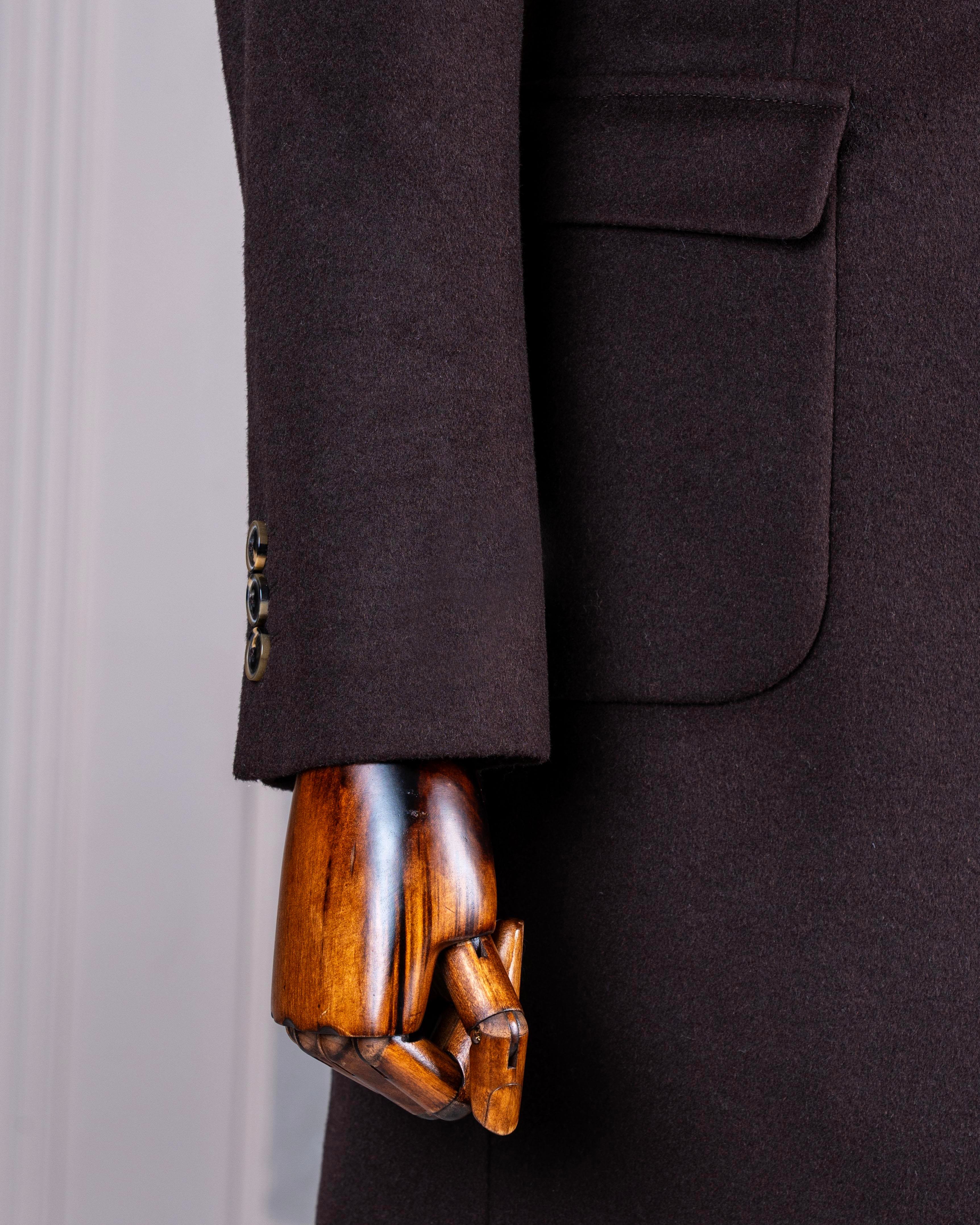 İtalyan stil slim fit sivri yaka yün karışımlı kaşe erkek kaban kahverengi T13445