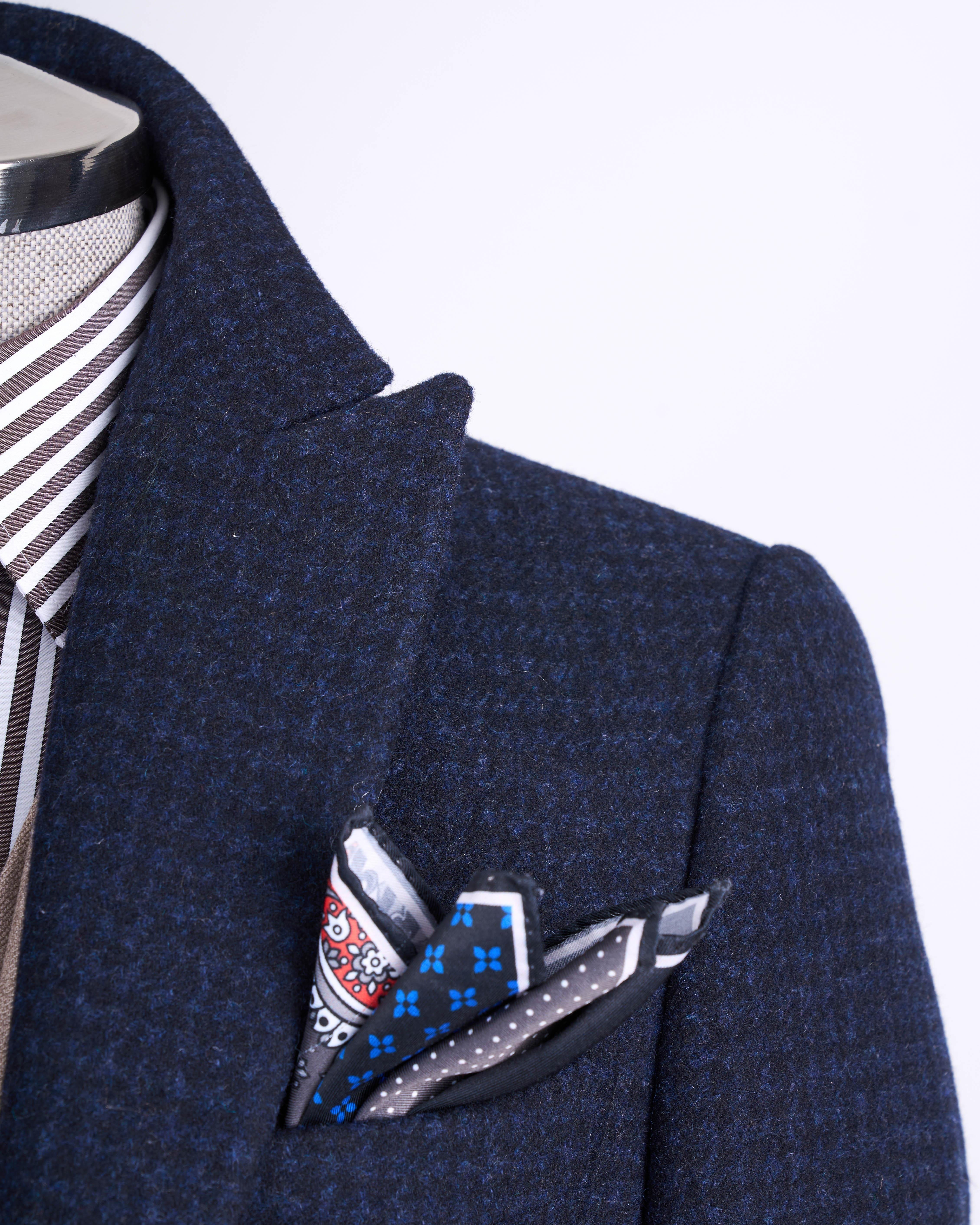 İtalyan stil slim fit sivri yaka yün karışımlı kaşe erkek kaban lacivert T13442